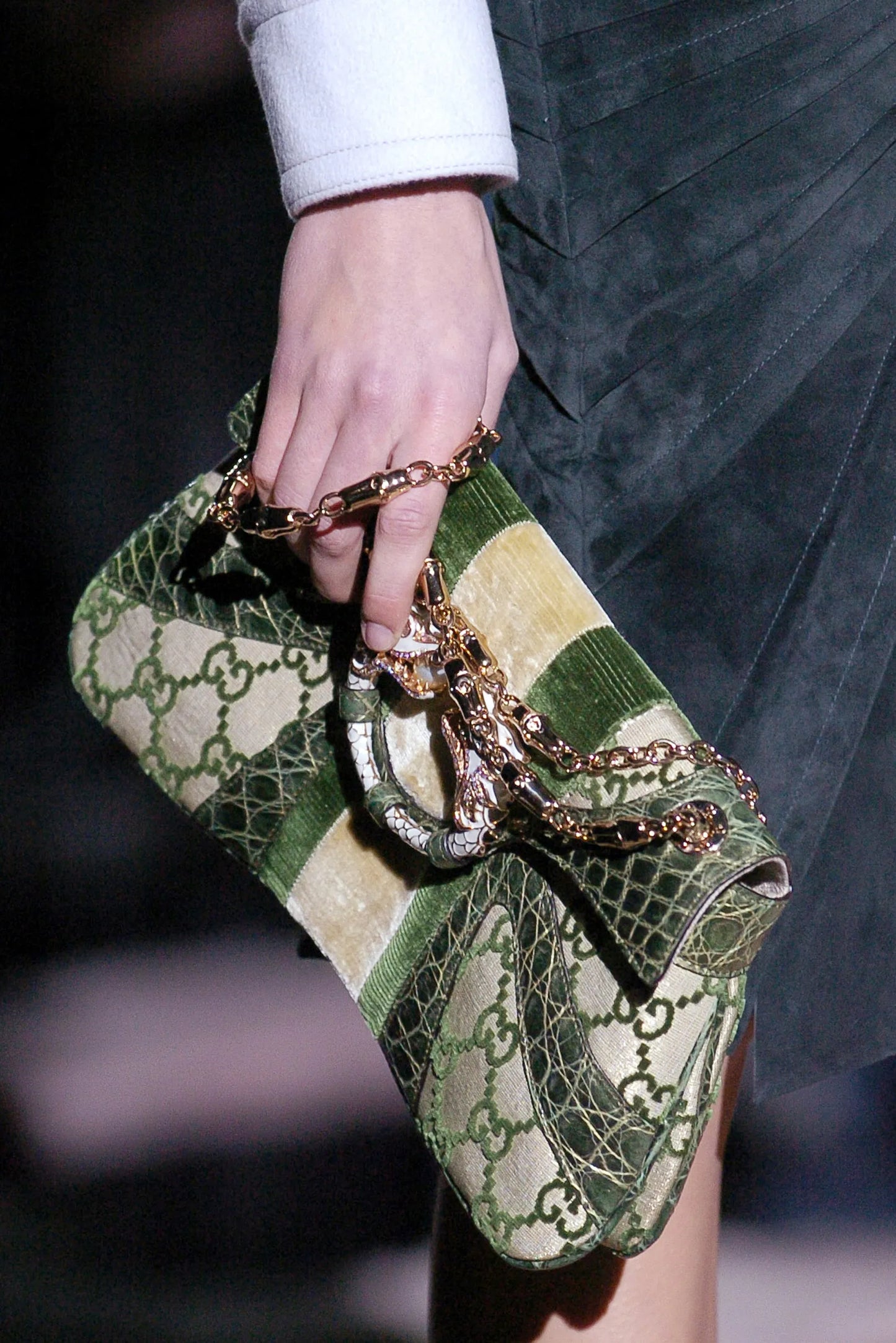 Vintage Gucci F/W 2004 Green Velvet Dragon Clutch
