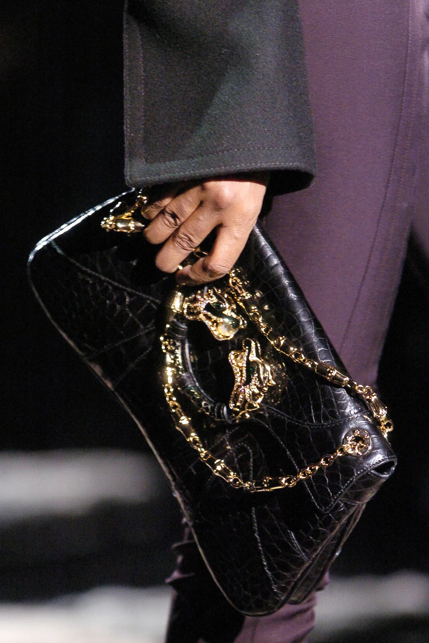 Vintage Gucci F/W 2004 Black Iridescent Python Clutch