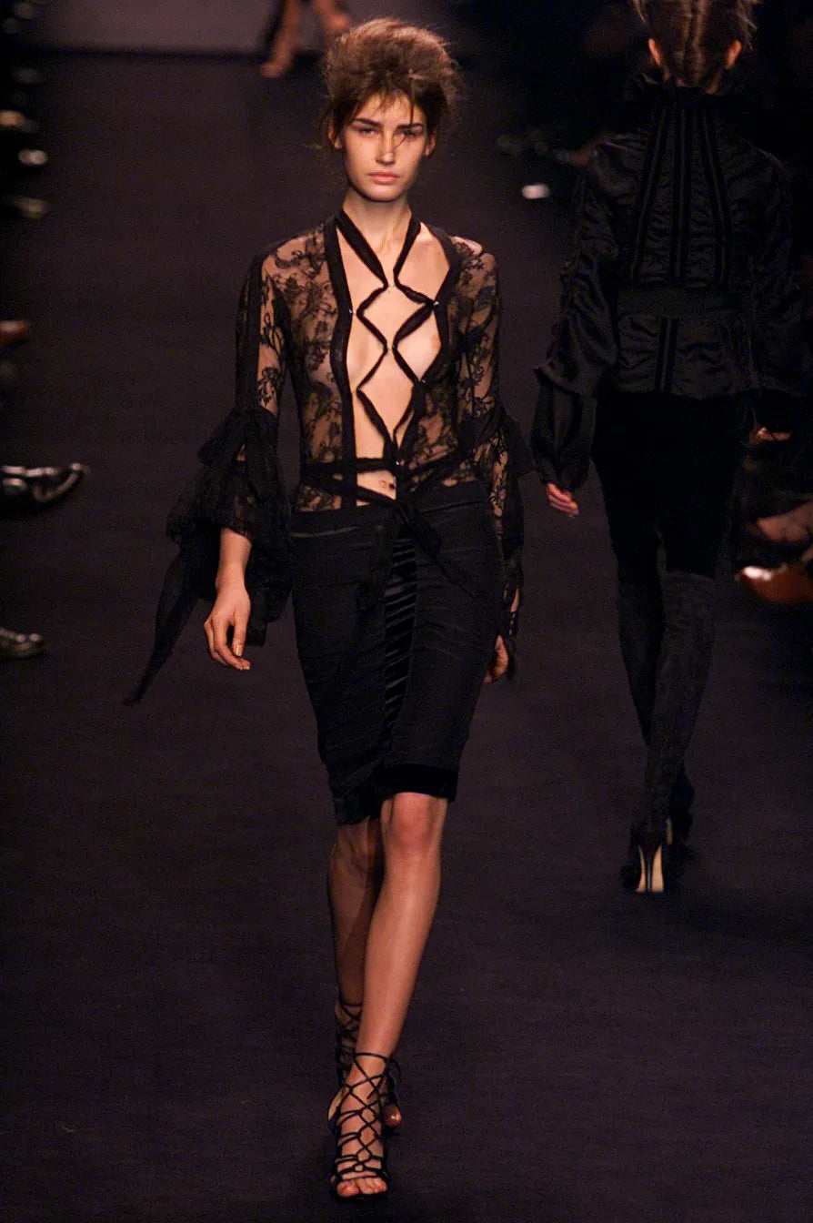 Vintage F/W 2002 Runway Lace Tie Up Blouse