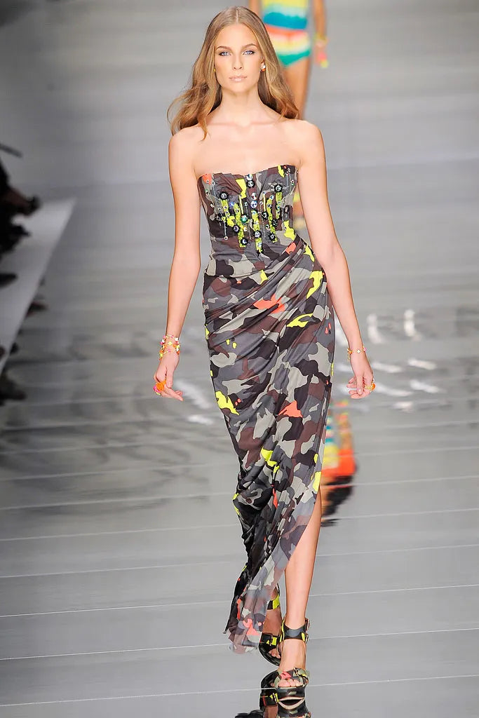 Vintage Blumarine S/S 2010 Camo Silk/Gold Sequins Mini Dress