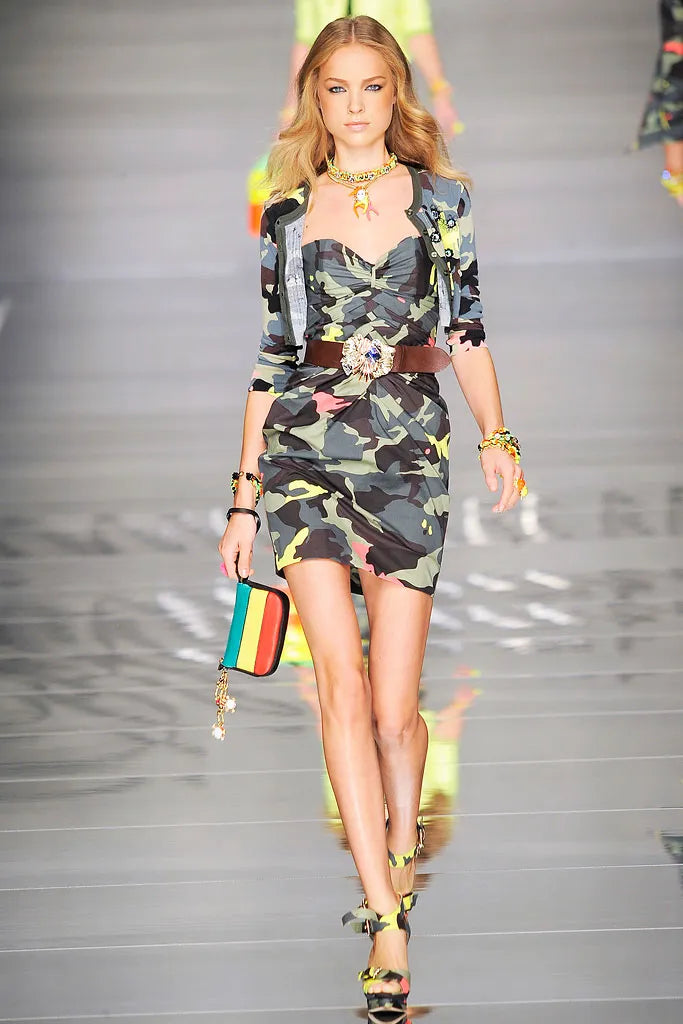 Vintage Blumarine S/S 2010 Camo Silk/Gold Sequins Mini Dress