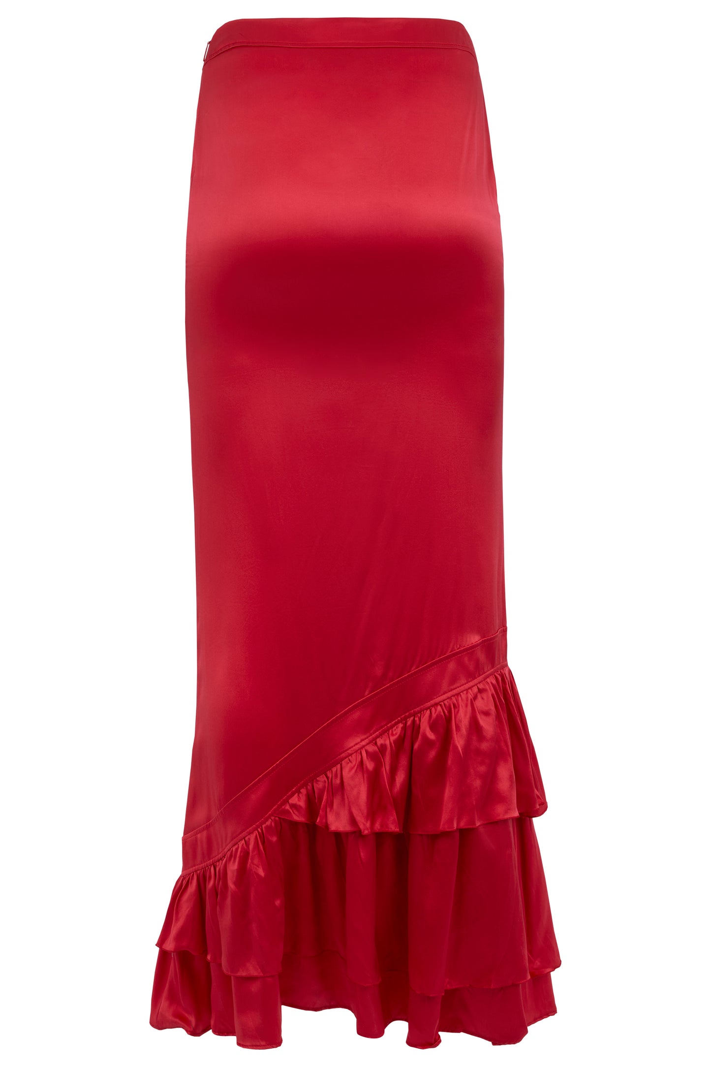 Vintage 2003 Roberto Cavalli Red Silk Maxi Ruffle Skirt