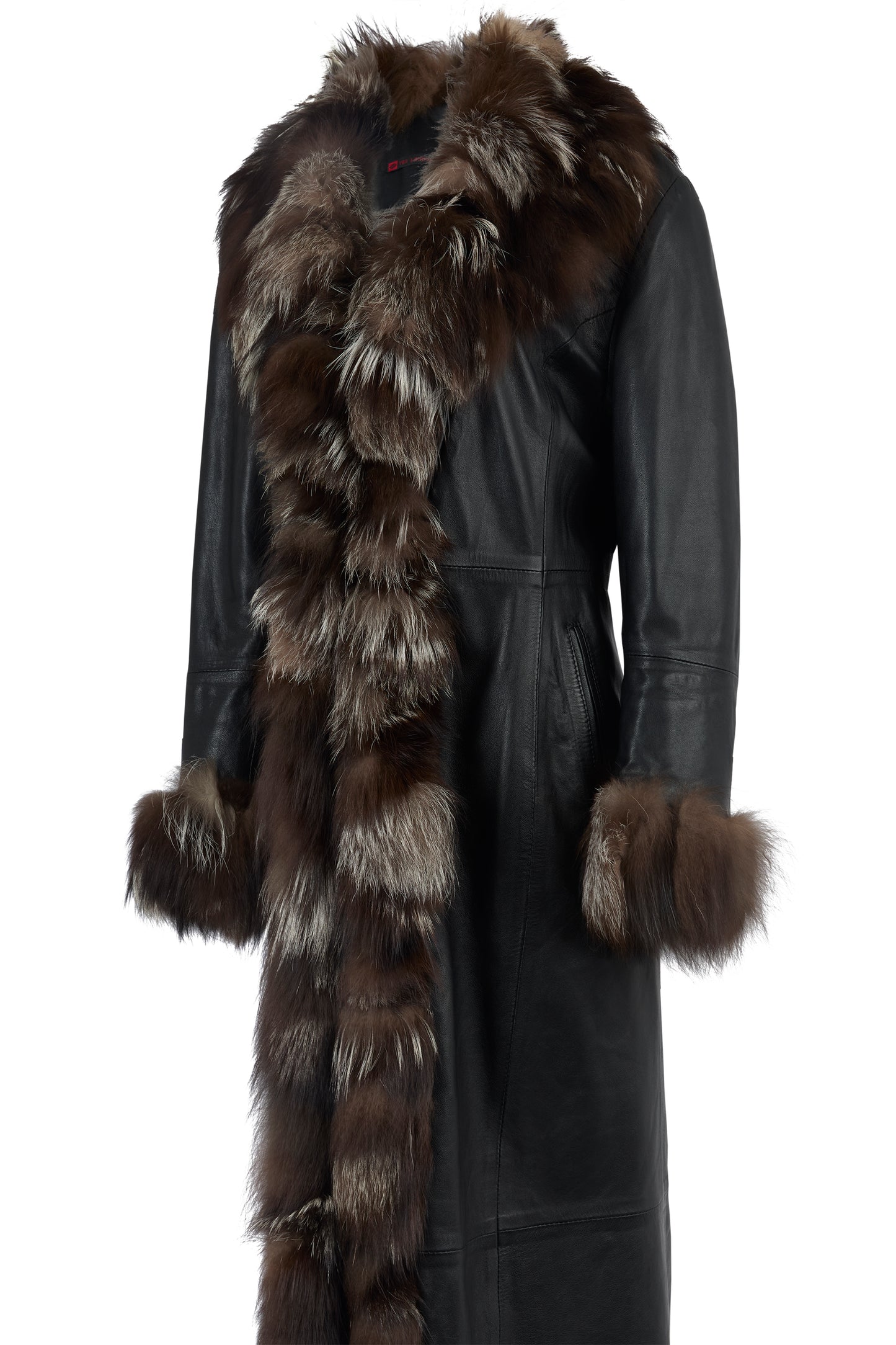 Vintage 2000's Fur Trim Brown Leather Maxi Coat