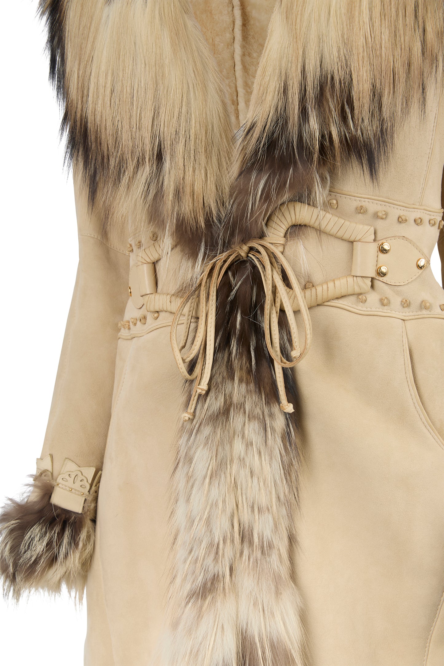 Vintage F/W 2006 Roberto Cavalli Leather Suede & Silver Fox Trim Coat