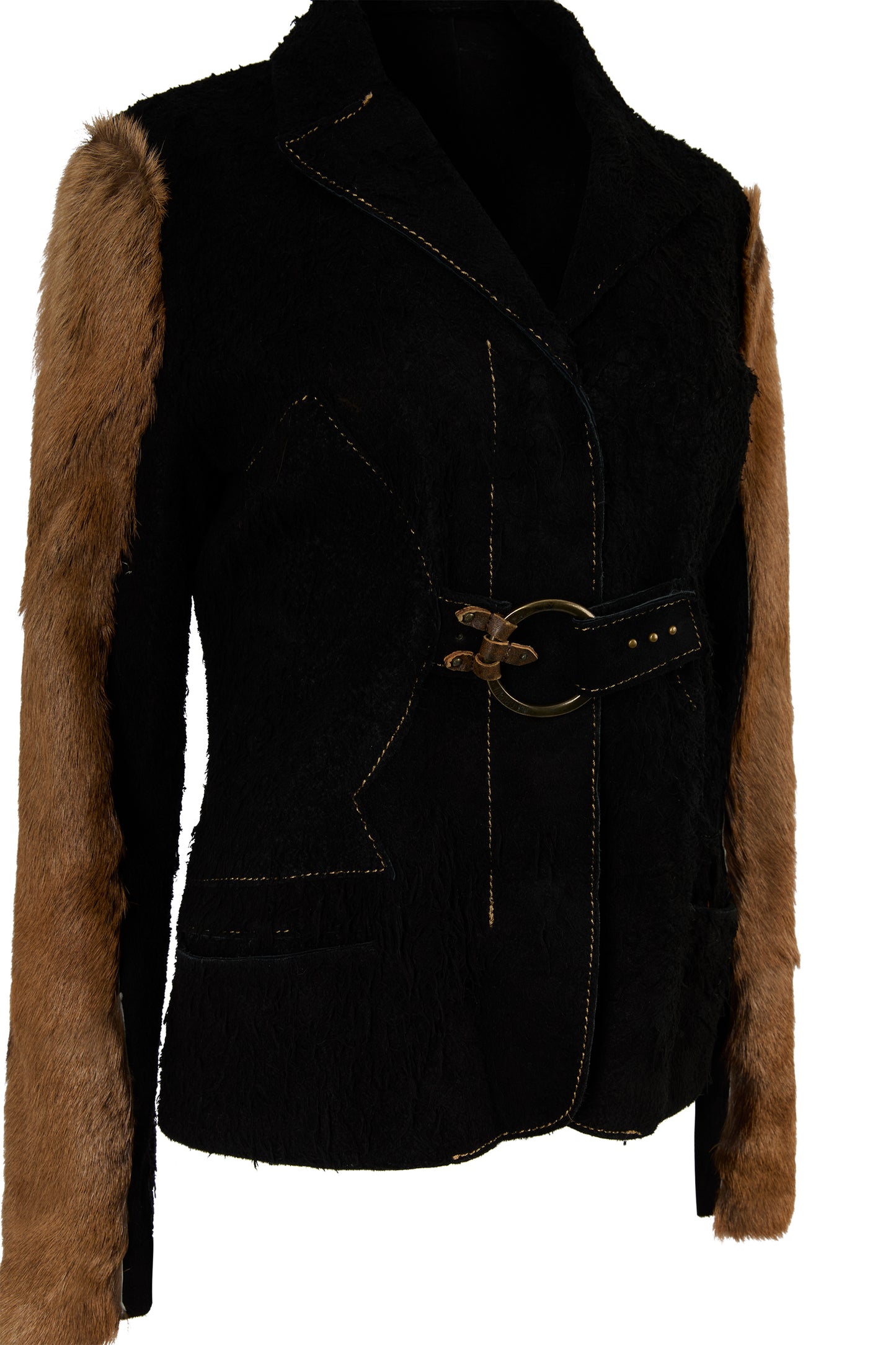 Vintage Just Cavalli 2001 Leather Suede Distressed & Pony Hair Jacket