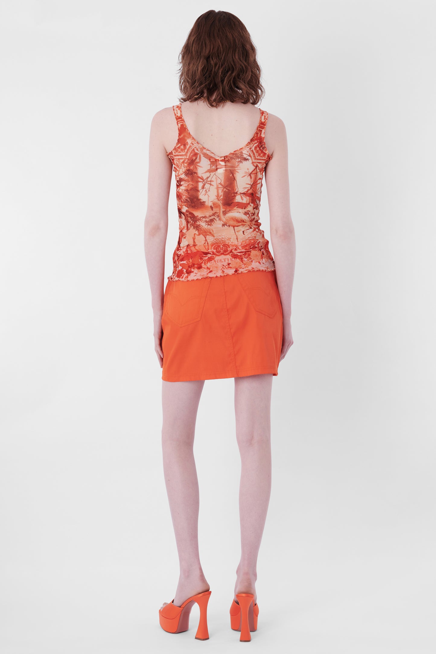 Vintage S/S 2002 Orange Flamingo Print Mesh Set