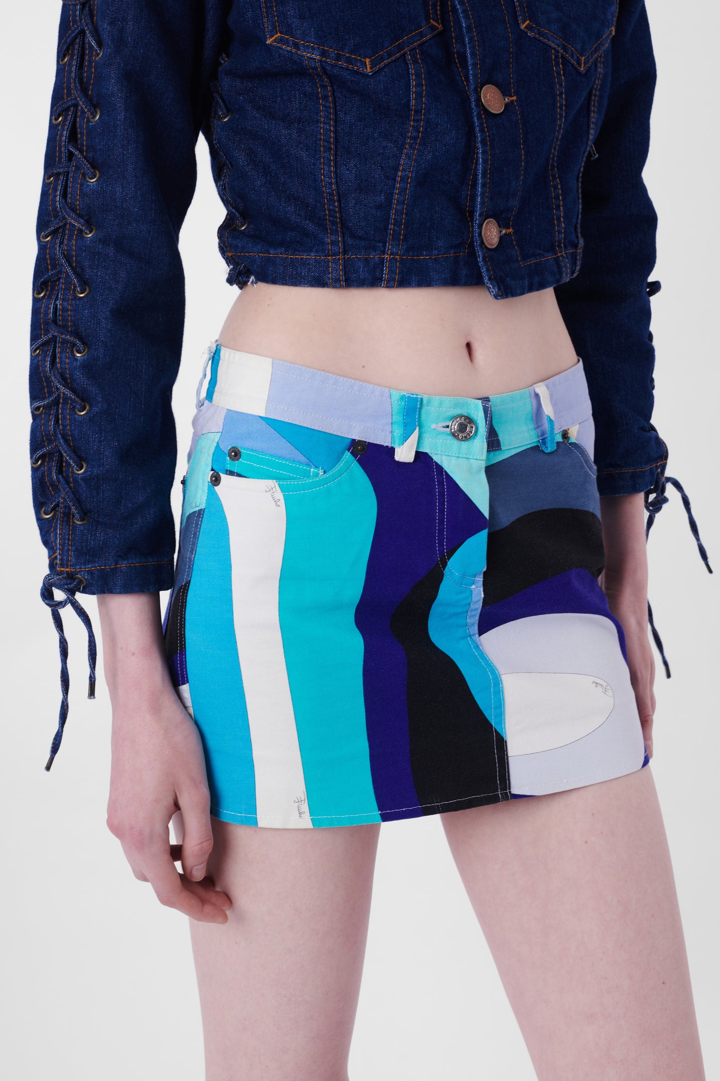 Blue Pattern Mini Skirt