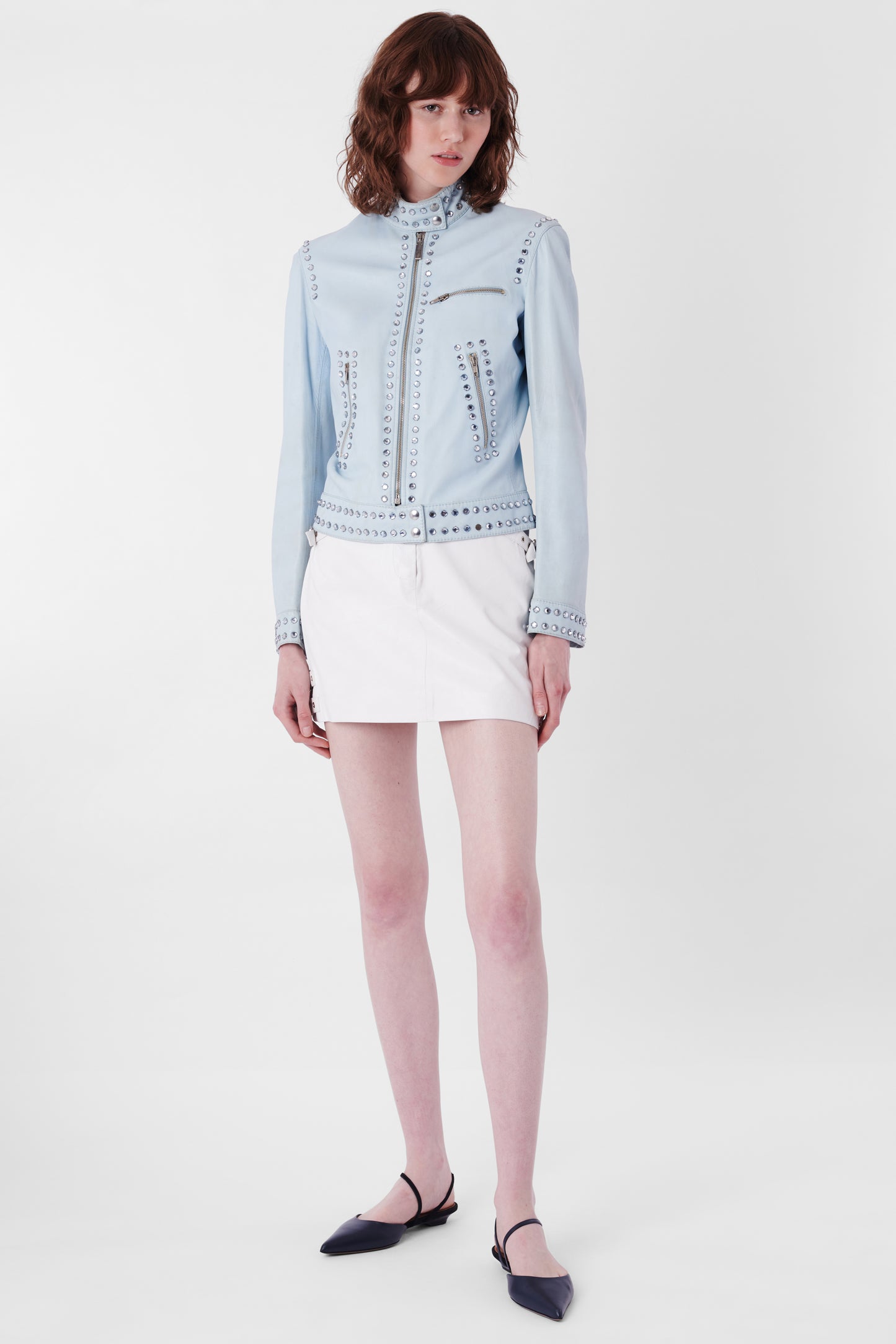 Vintage 2000's Baby Blue Diamante Leather Jacket