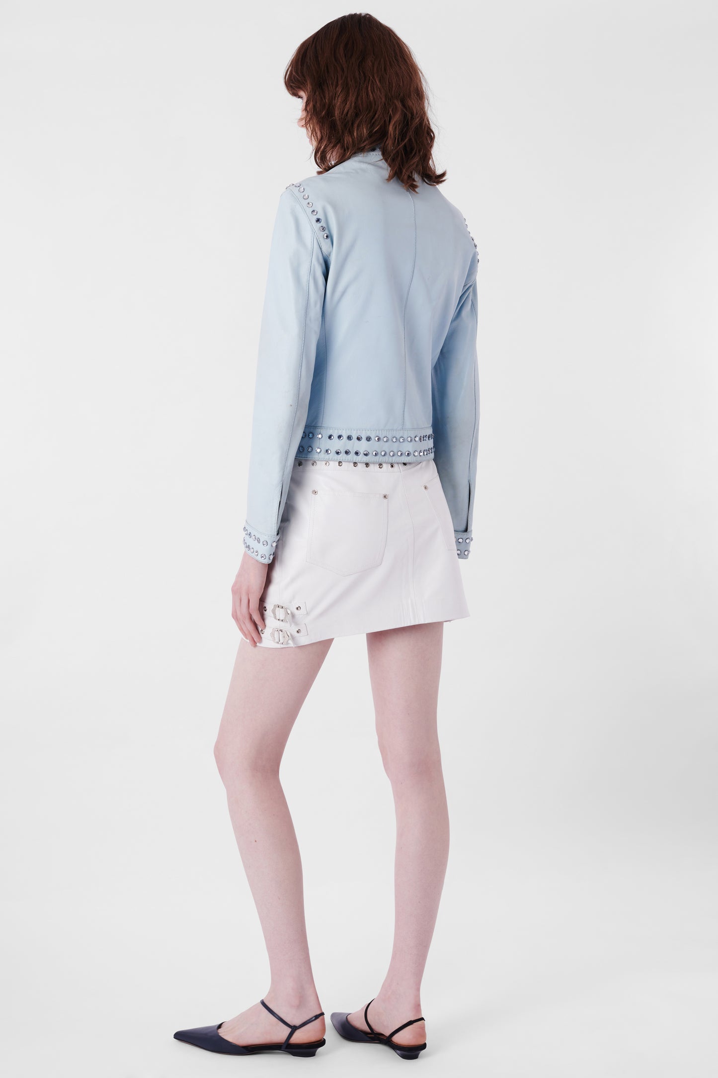Vintage 2000's Baby Blue Diamante Leather Jacket