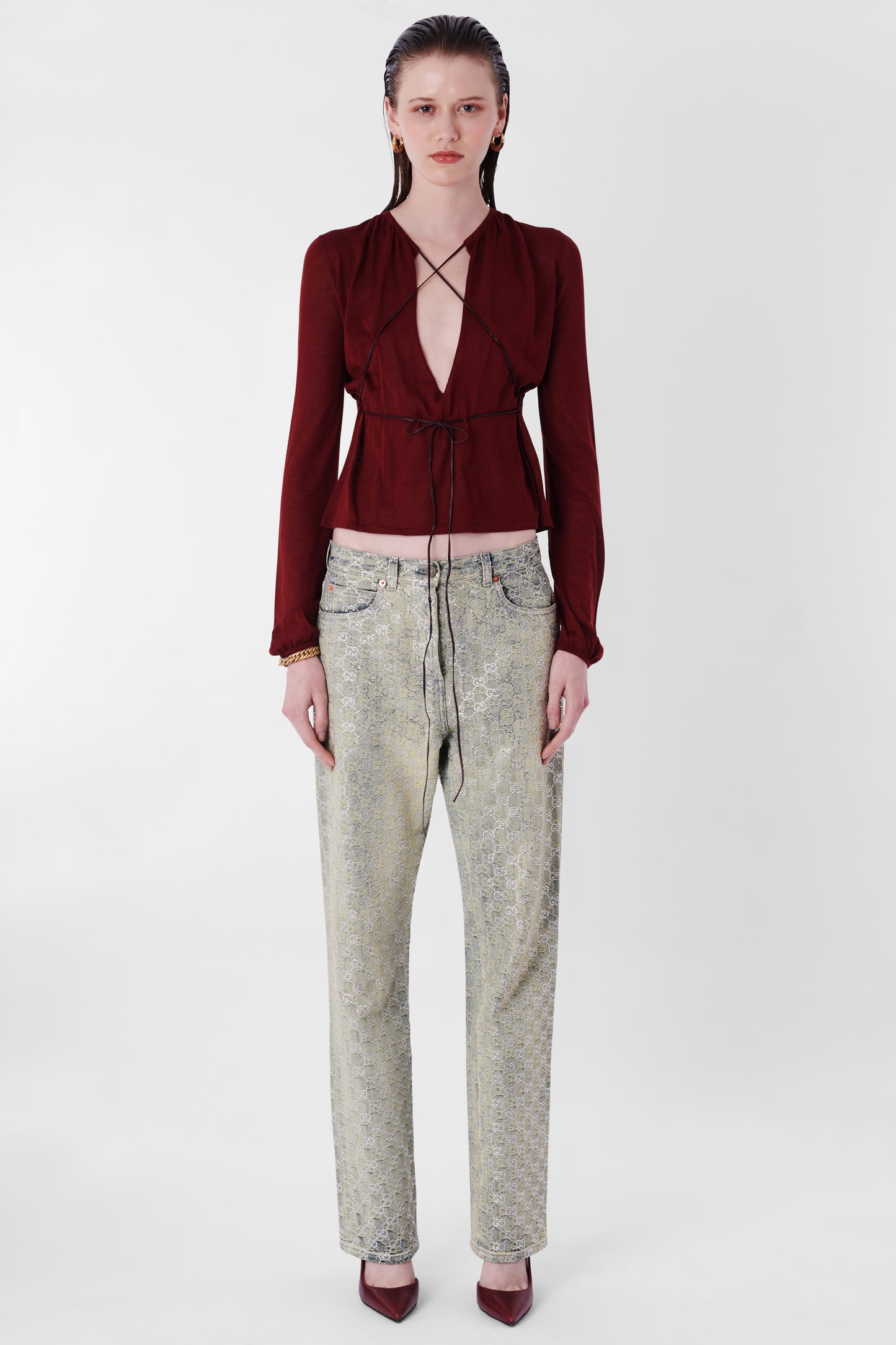 Green Wash Embellished Monogram Denim