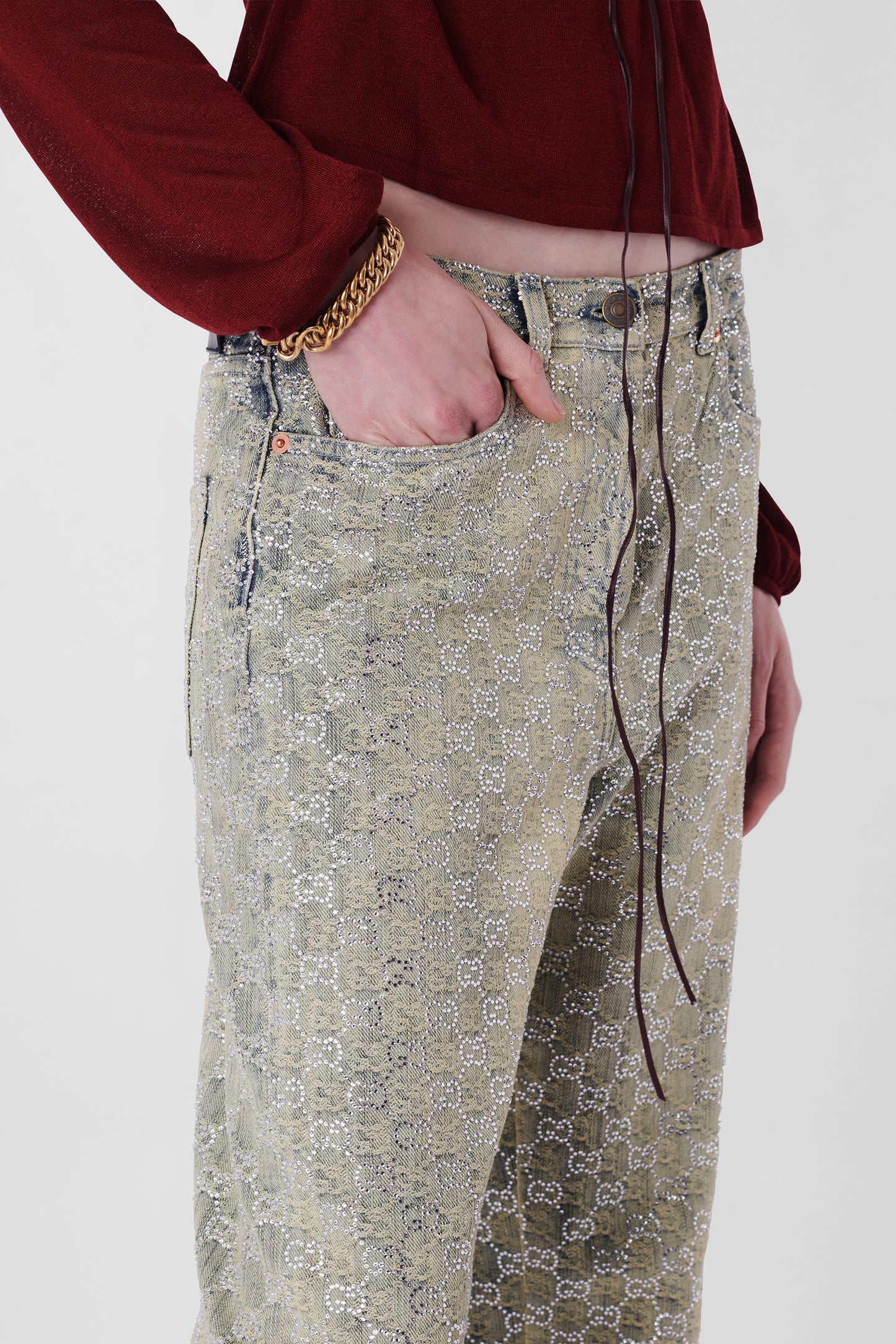 Green Wash Embellished Monogram Denim