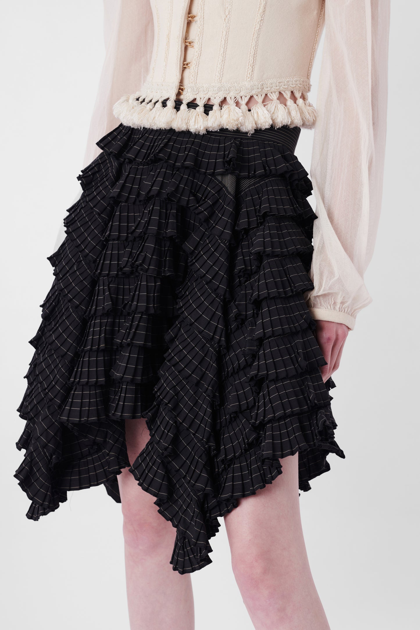 Vintage 1980's Pinstripe Asymmetric Ruffled Skirt