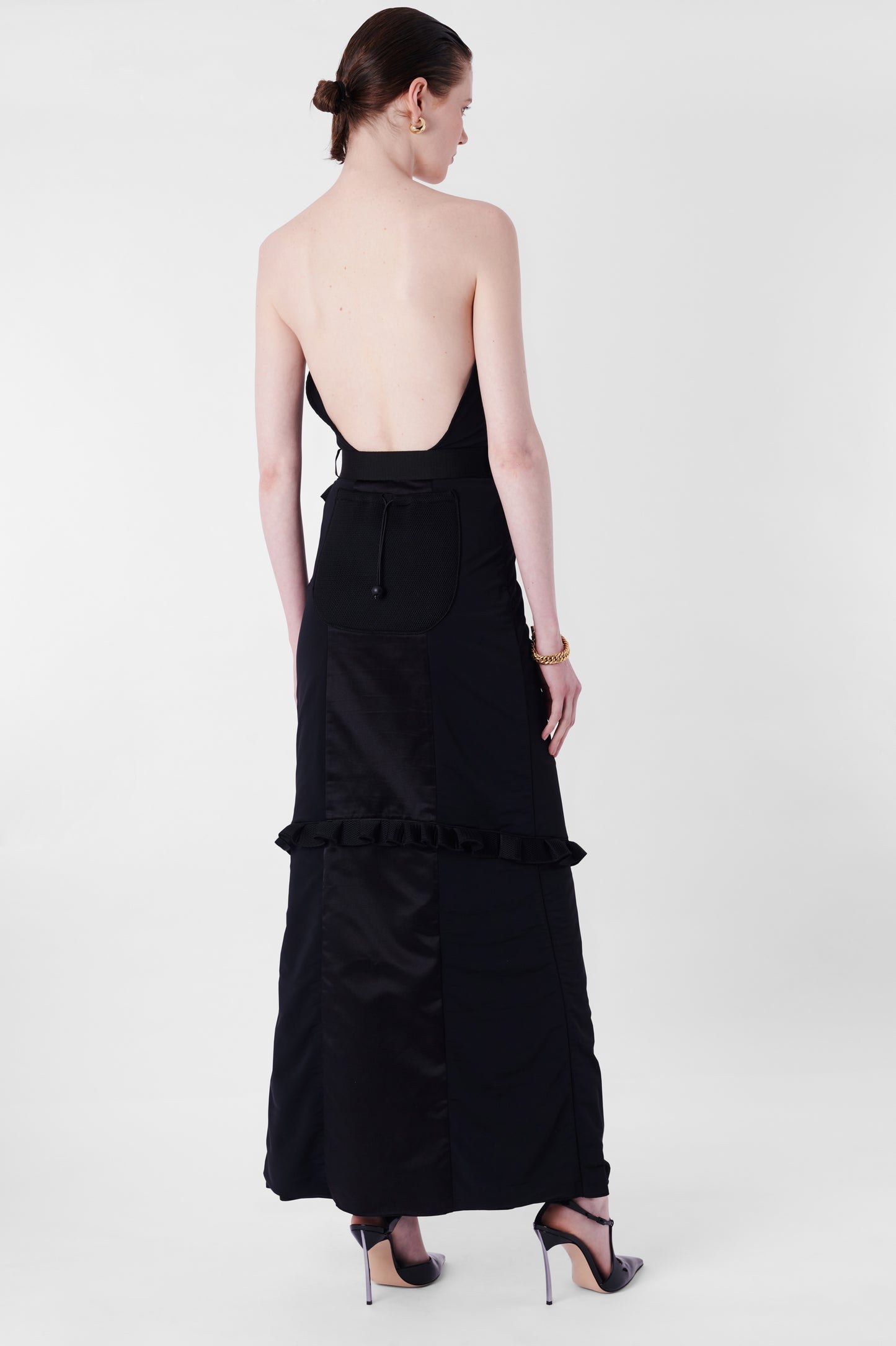 Vintage F/W 1999 Runway Black Ruffled Strapless Maxi Dress