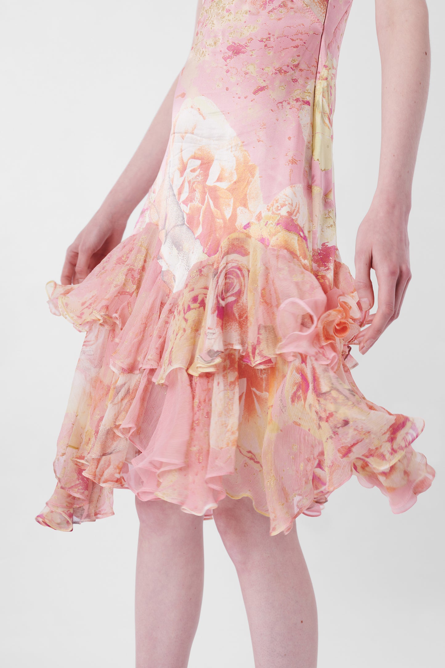 Vintage 2004 Pink Floral Ruffled Silk Dress