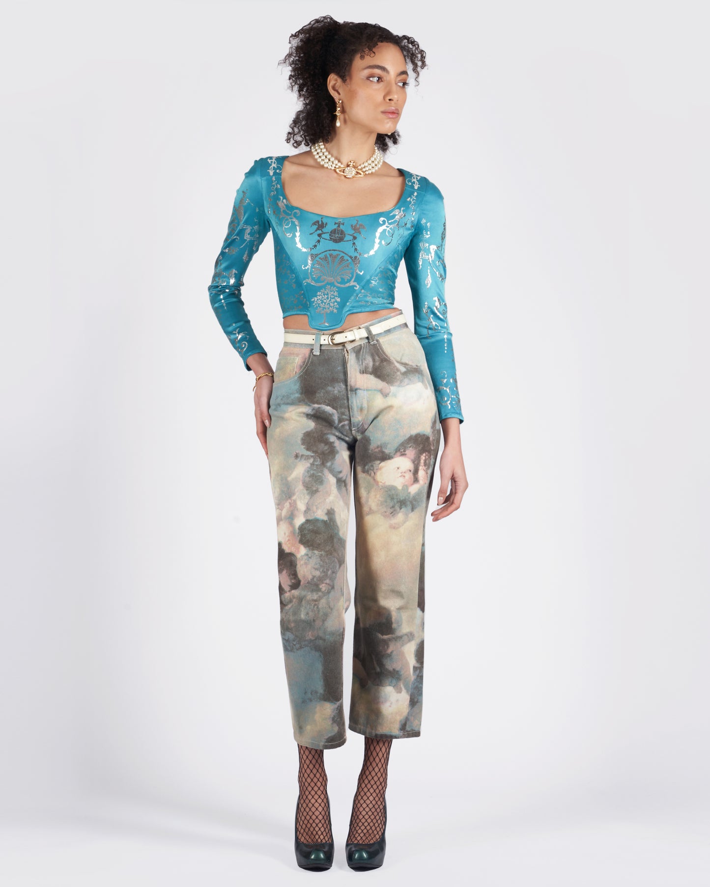 S/S 1992 Runway Salon Long Sleeve Turquoise 'Boulle' Corset