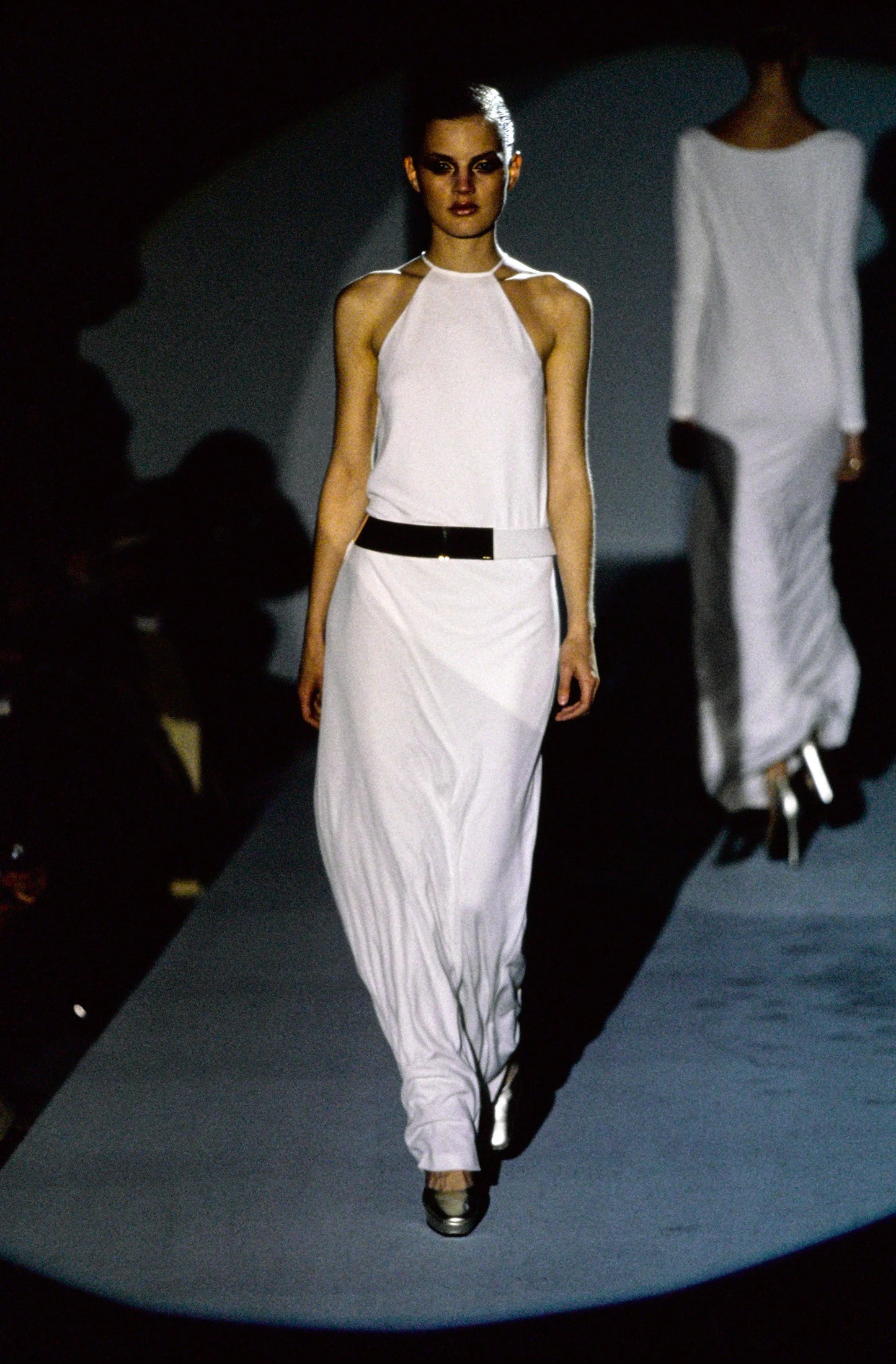 Vintage FW 1996 Runway Black Maxi Strappy Dress With Gold Belt