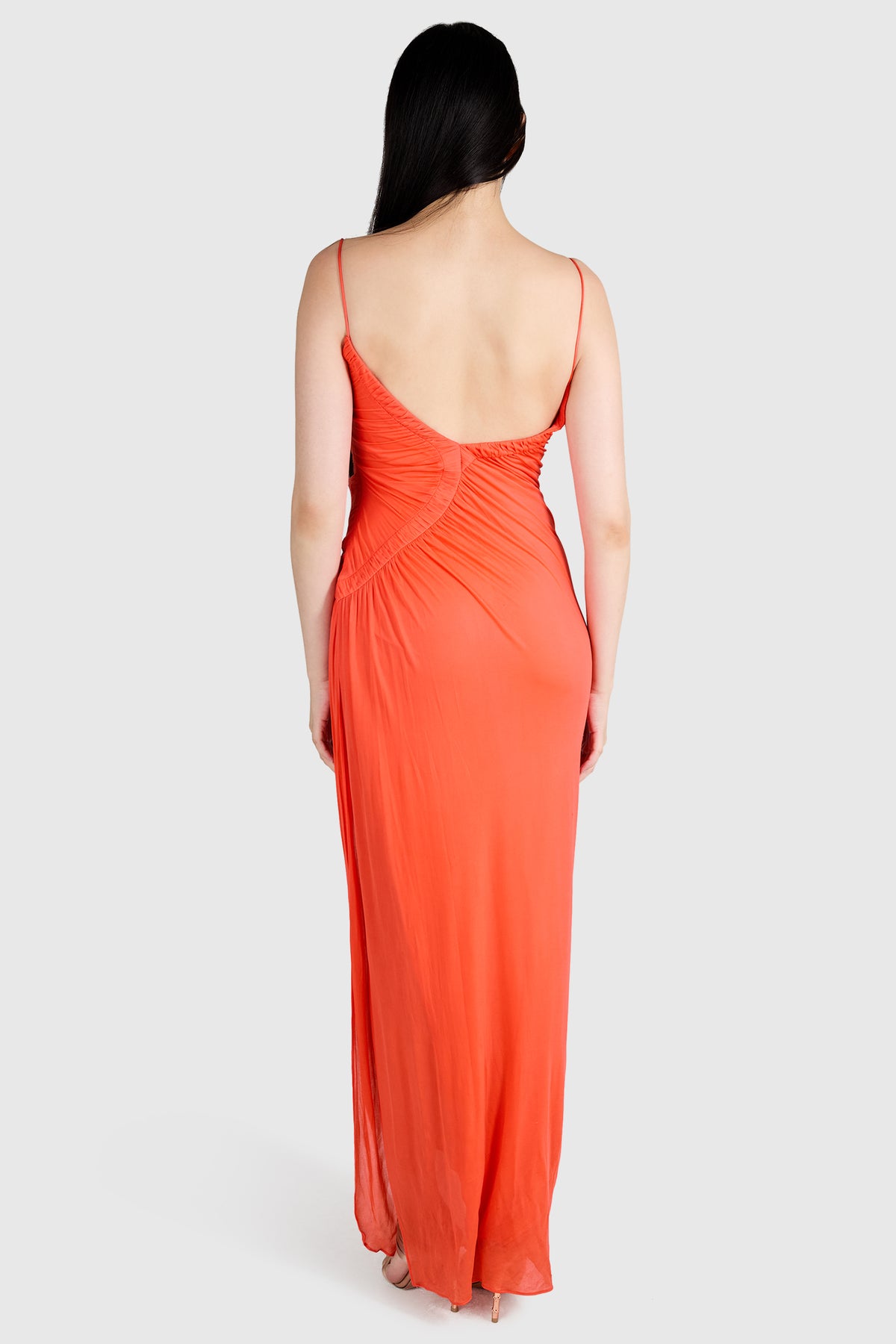 Vintage 2000's Roberto Cavalli Orange Bodycon Ruched Maxi Dress