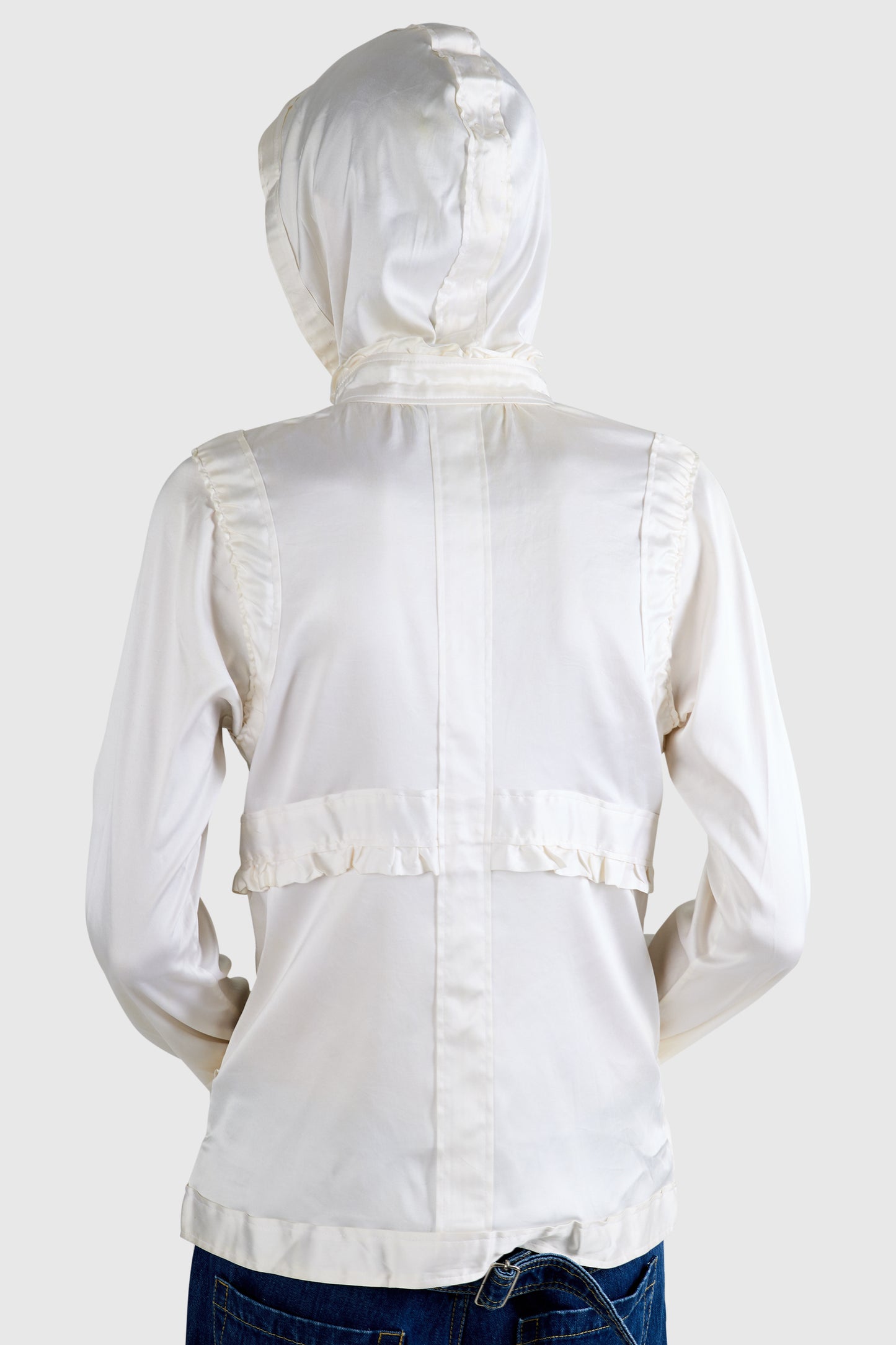 Vintage 2002 Yves Saint Laurent Ivory Silk Hooded Zip Blouse