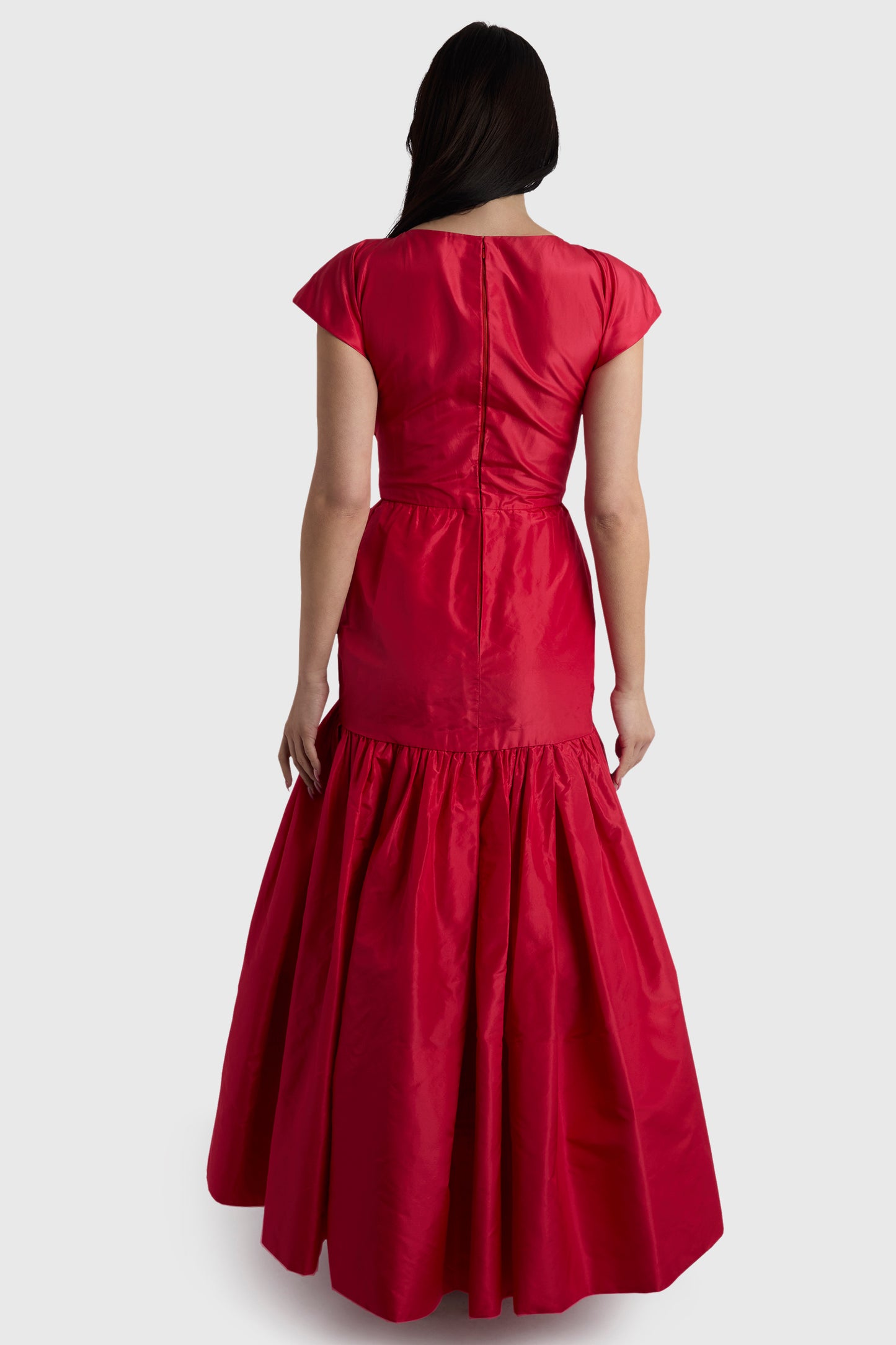 Vintage 1980's Pink-Red Taffeta Evening Gown