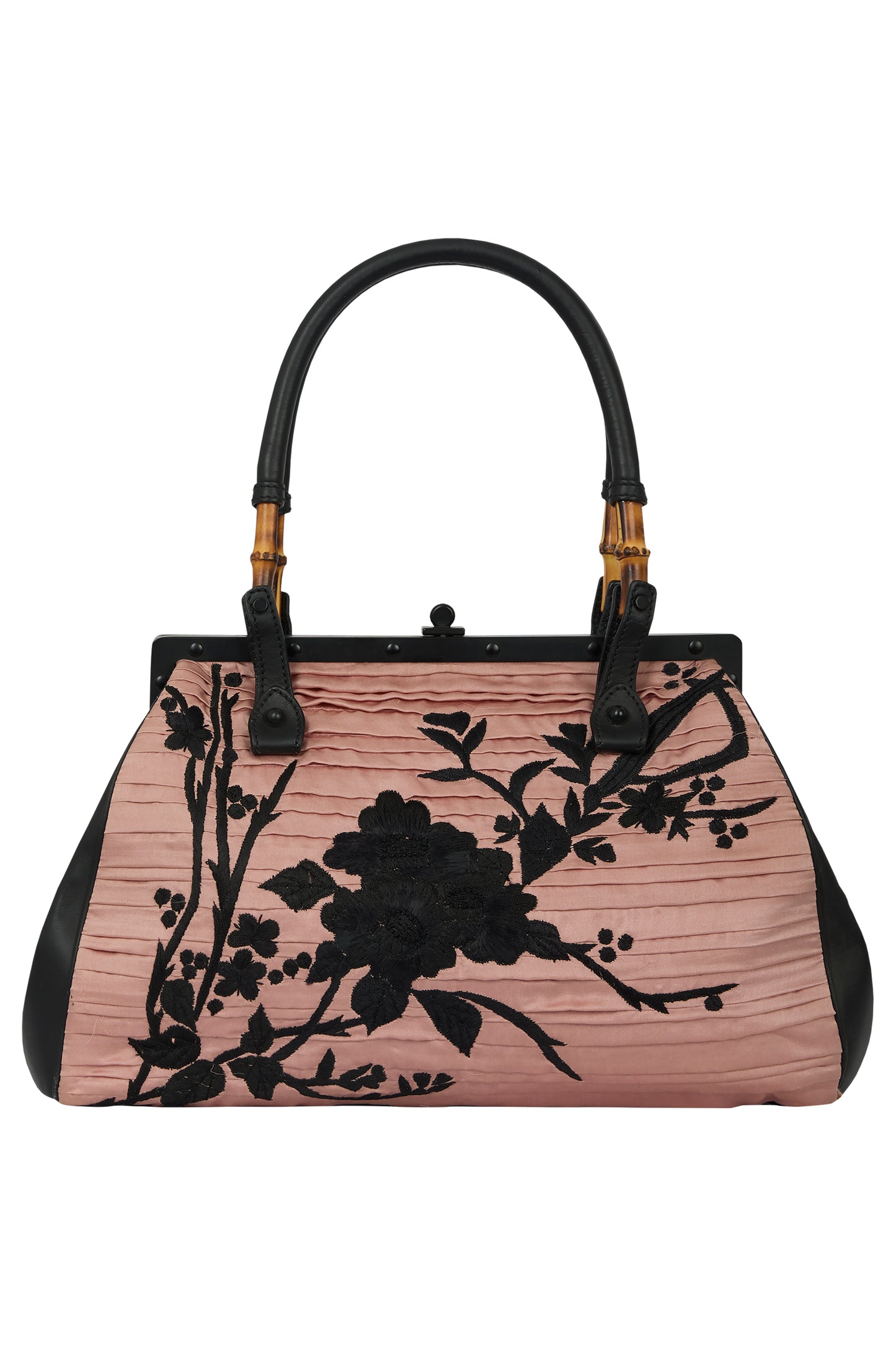 Vintage Gucci S/S 2003 Pink Japanese Flowers With Bamboos Handles Bag