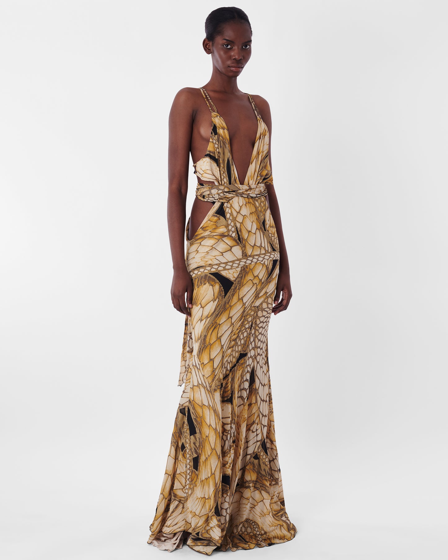 2006 Python Print Cutout Silk Gown