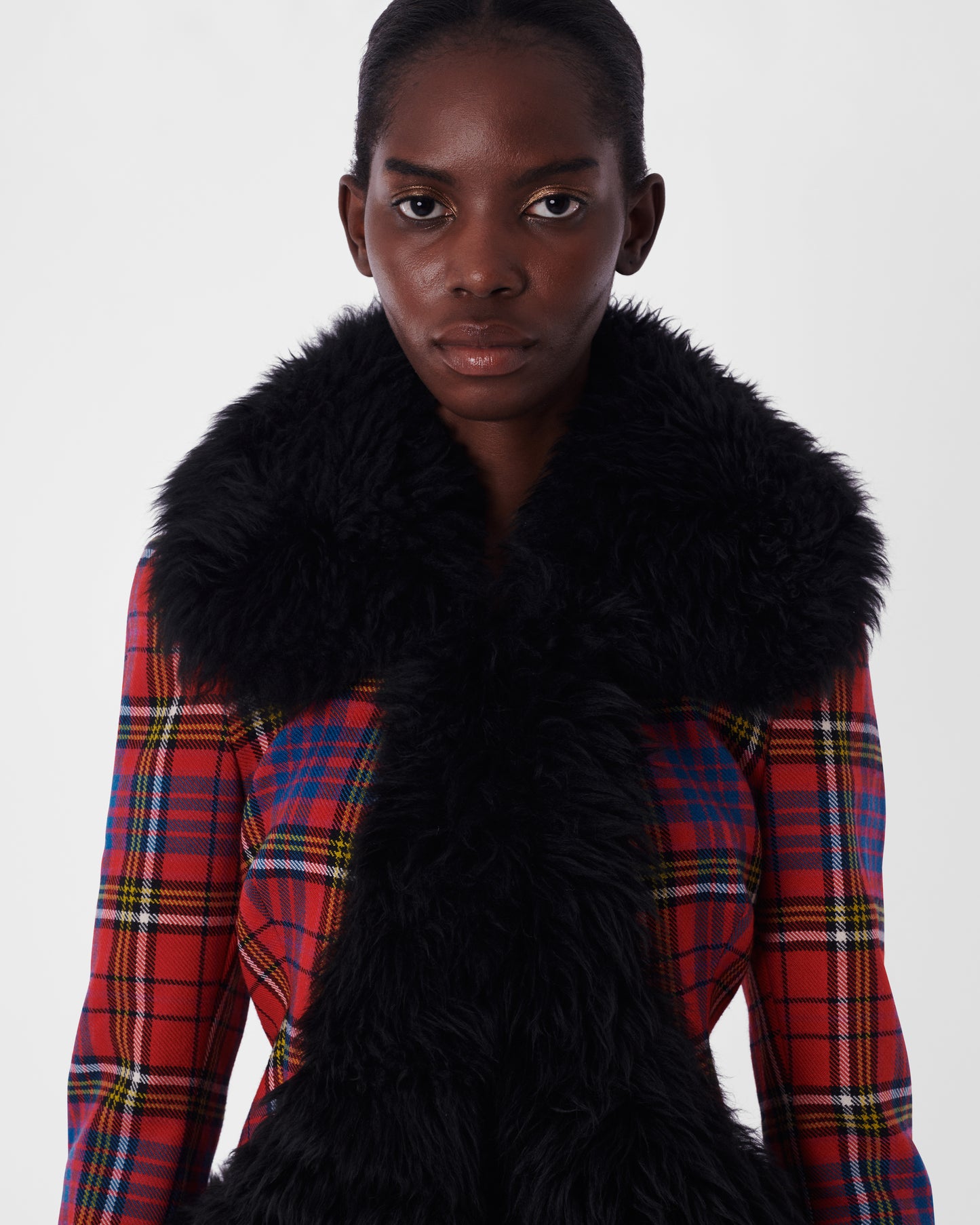 Vintage F/W 1993 Red Tartan Jacket with Oversized Sheepskin Collar