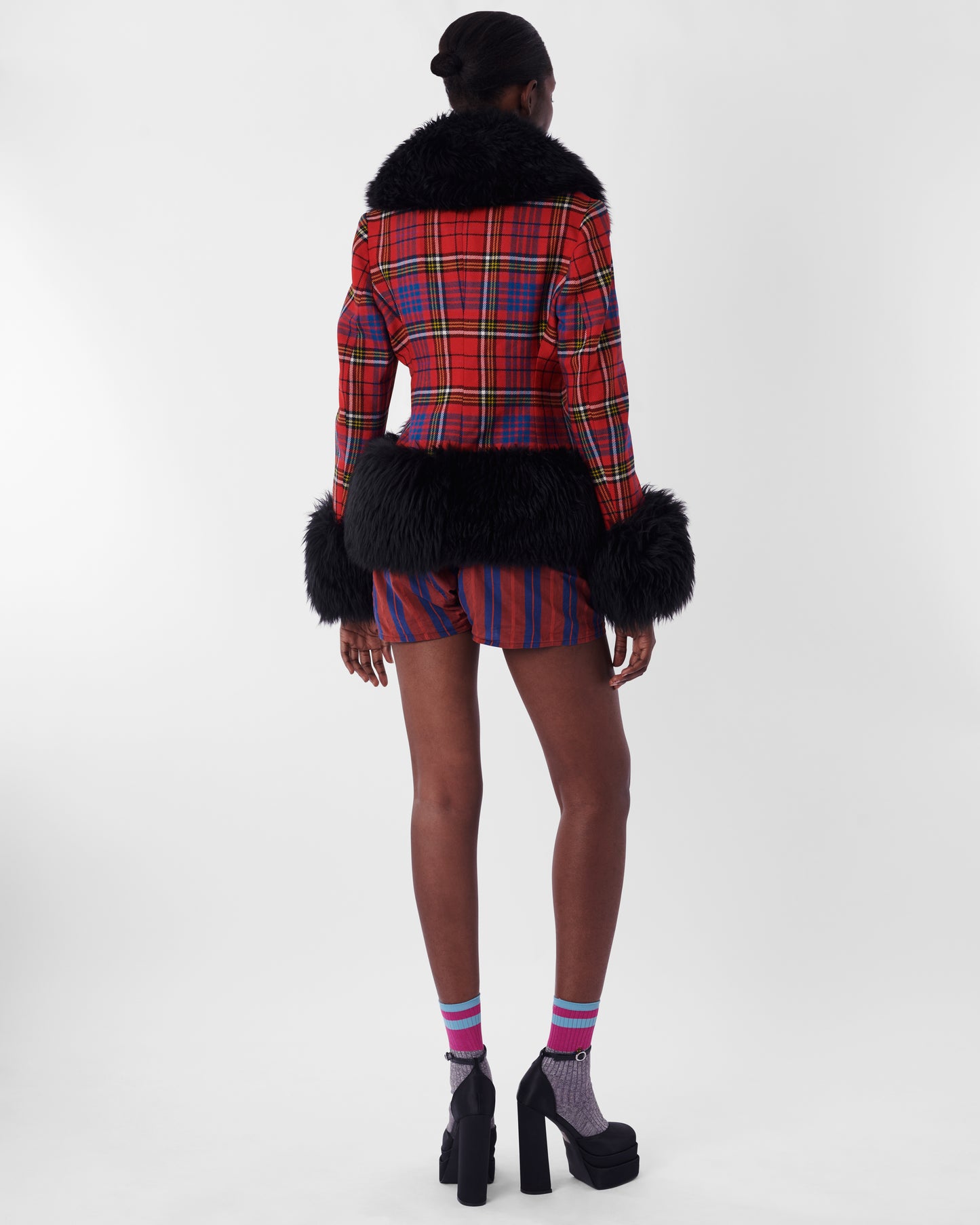 Vintage F/W 1993 Red Tartan Jacket with Oversized Sheepskin Collar