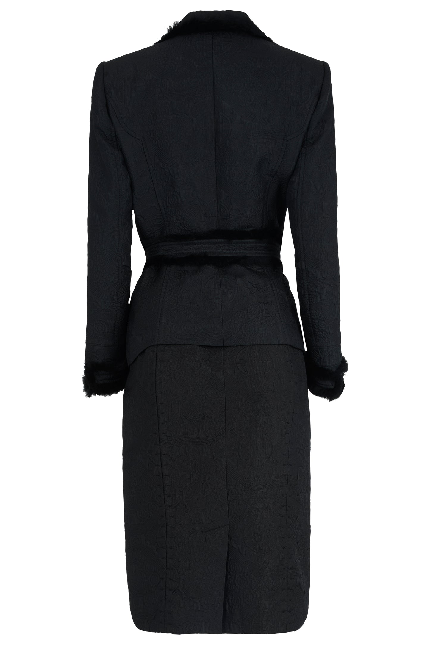 Vintage Yves Saint Laurent F/W 2004 Black Mink Fur Trim Skirt Co Ord Set