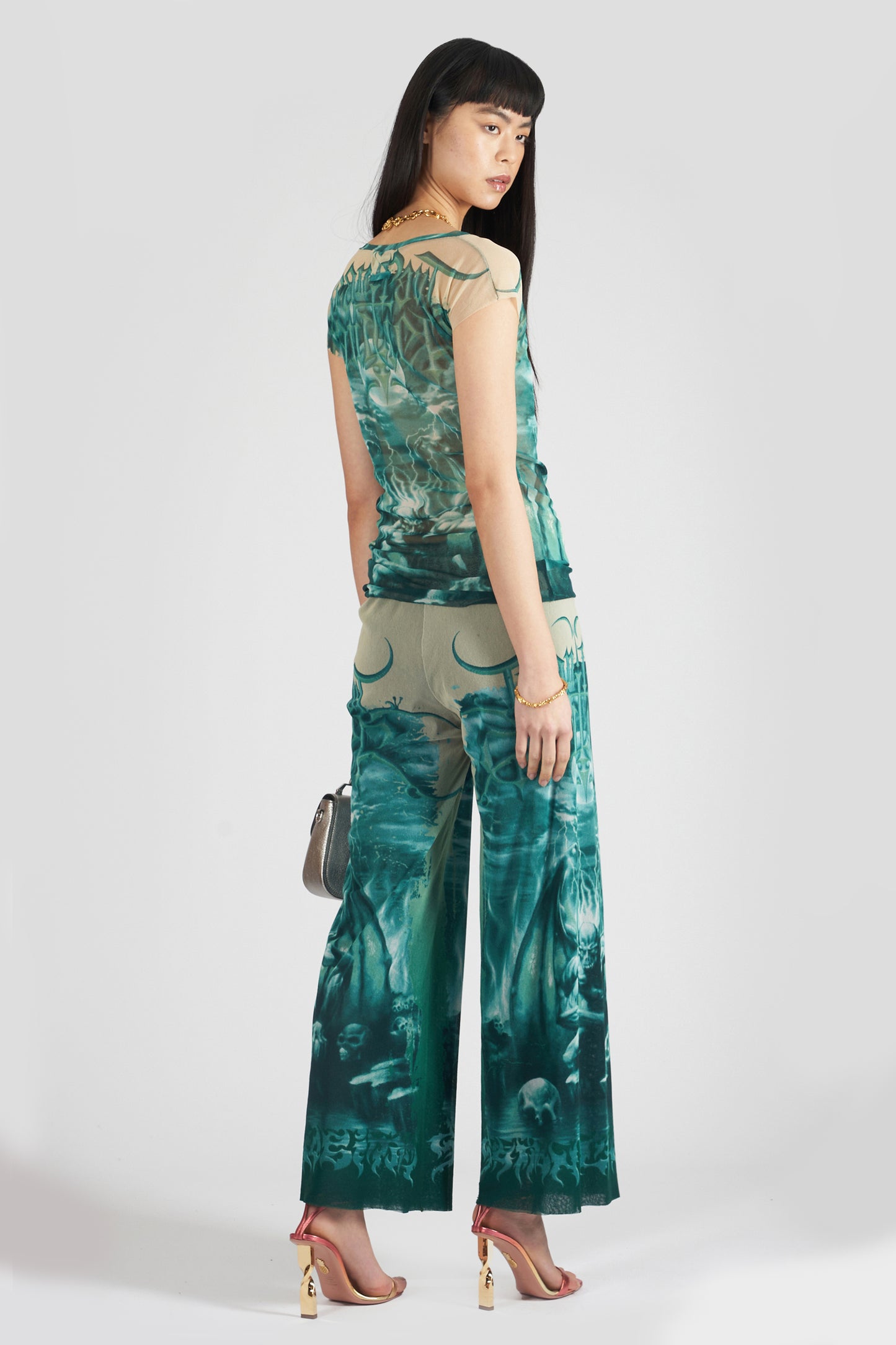 Vintage S/S 2001 Gargoyles Print Mesh Co-ord