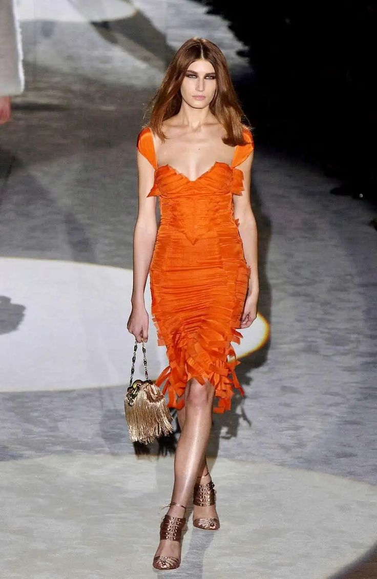 Vintage Gucci By Tom Ford S/S 2004 Orange Silk Dress