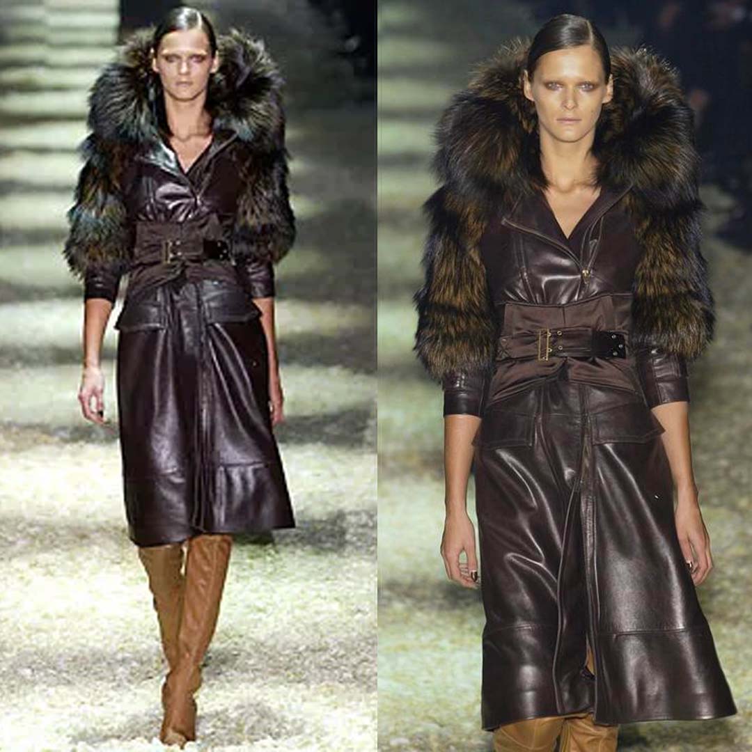 Vintage F/W 2003 Runway Leather Coat with Fur & Leather Corset Belt