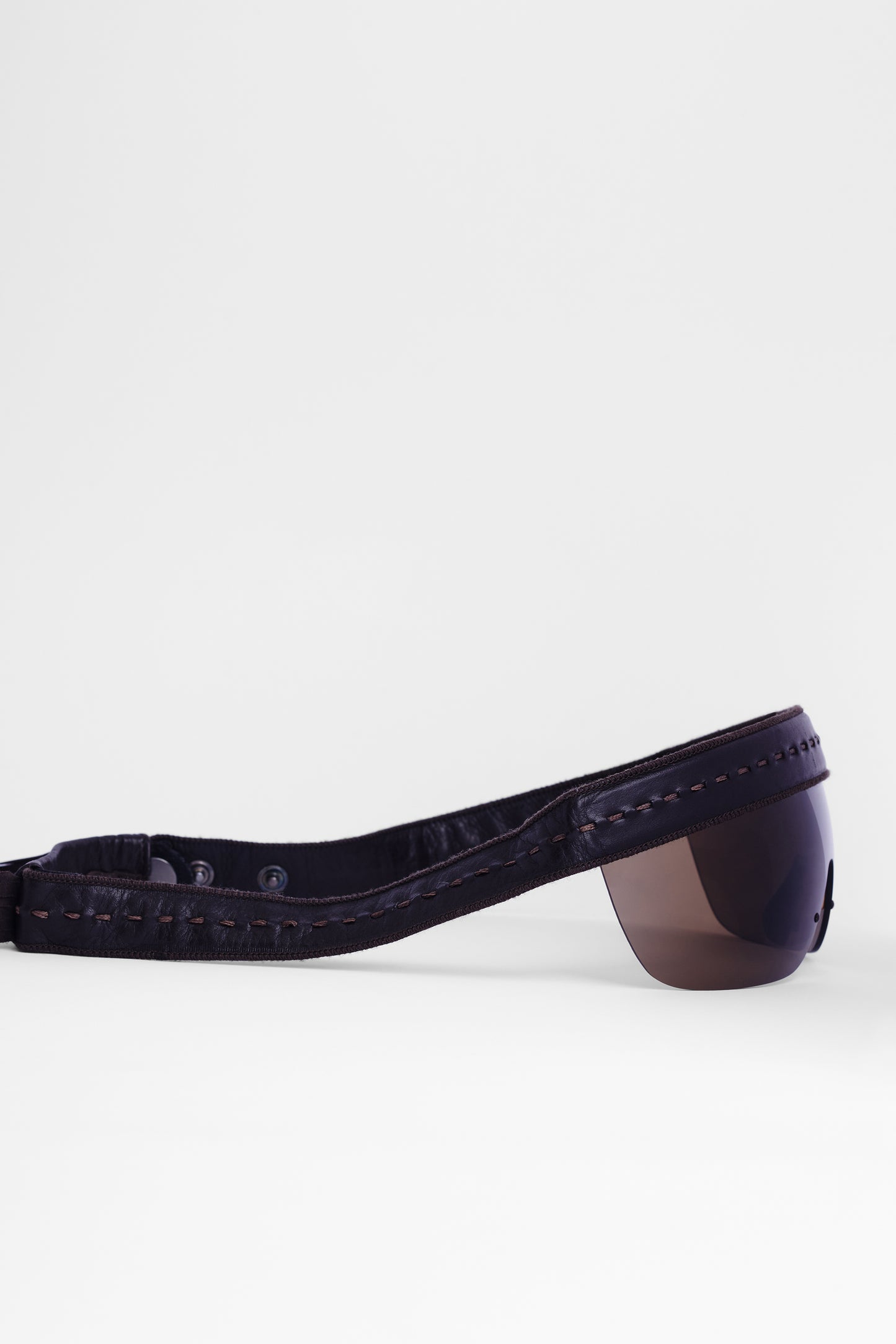 1990's Brown Leather Tassel Shield Sunglasses
