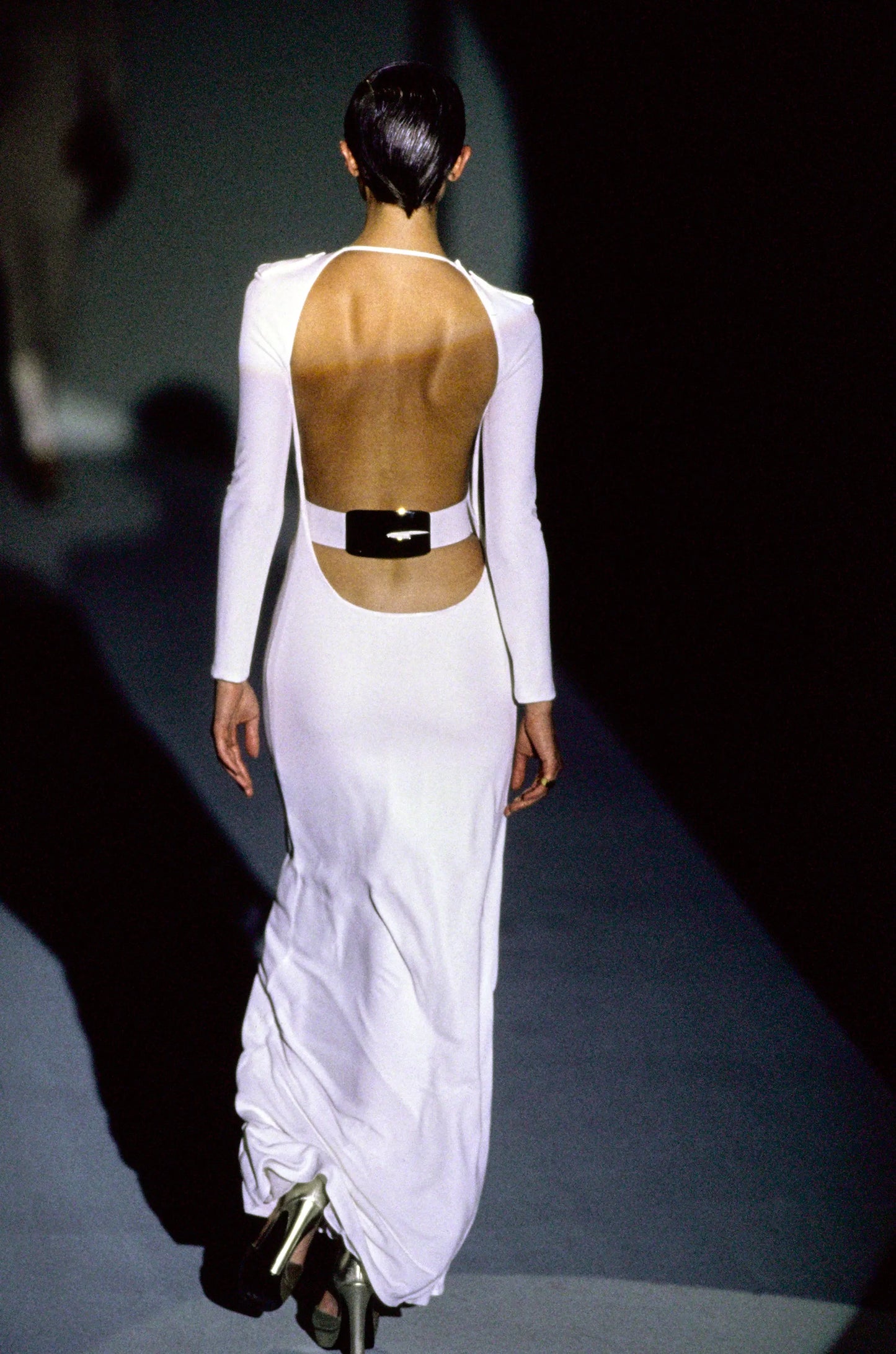 Vintage F/W 1996 Runway Backless Black Dress with Gold Belt