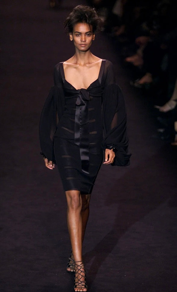 Vintage Yves Saint Laurent Rive Gauche F/W 2002 Silk Chiffon Black Dress