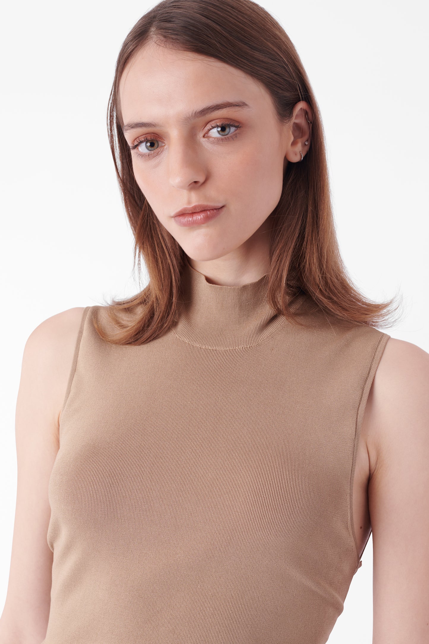 Vintage Open Back Beige Strappy Top
