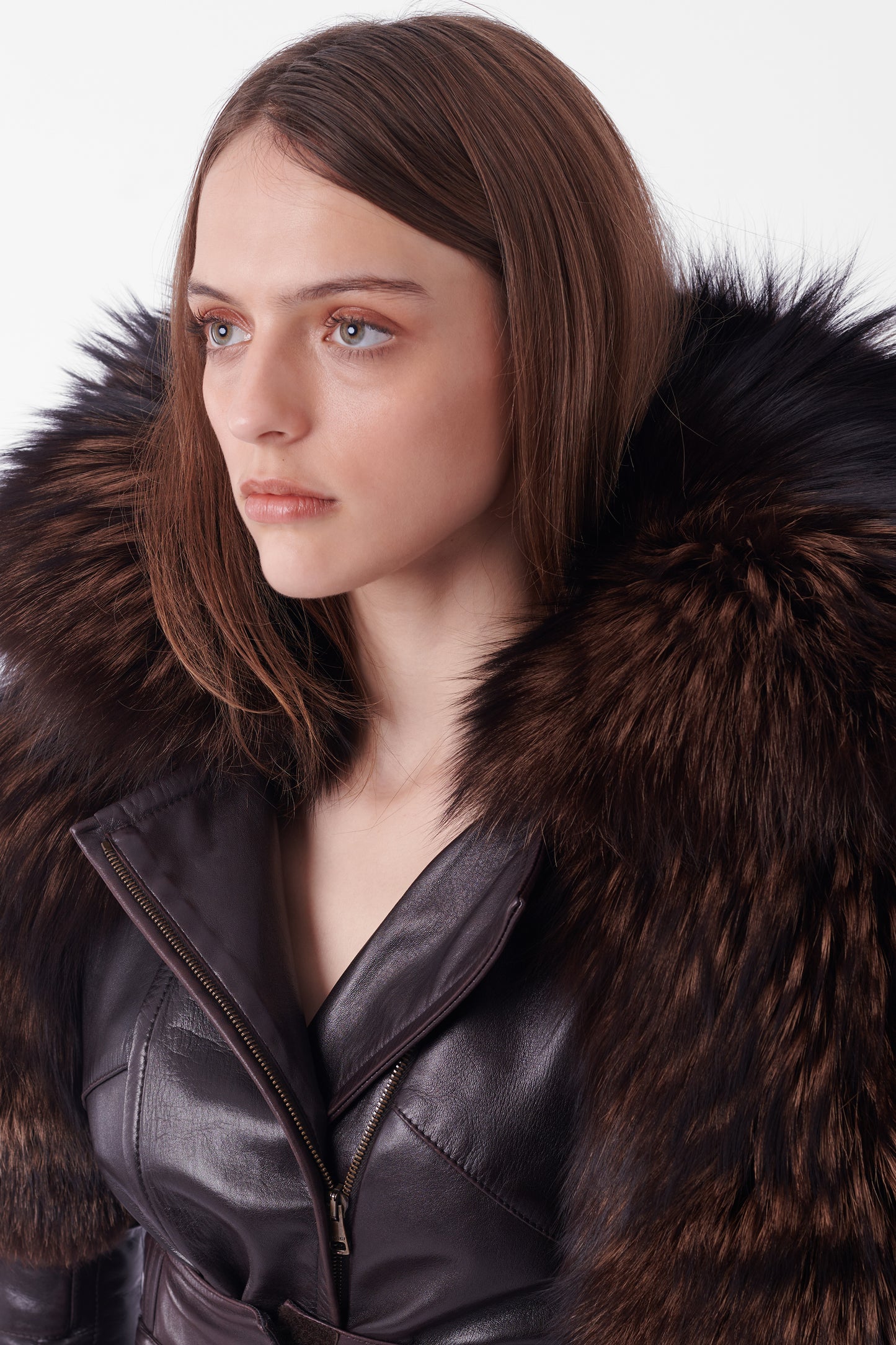 Vintage F/W 2003 Runway Leather Coat with Fur & Leather Corset Belt
