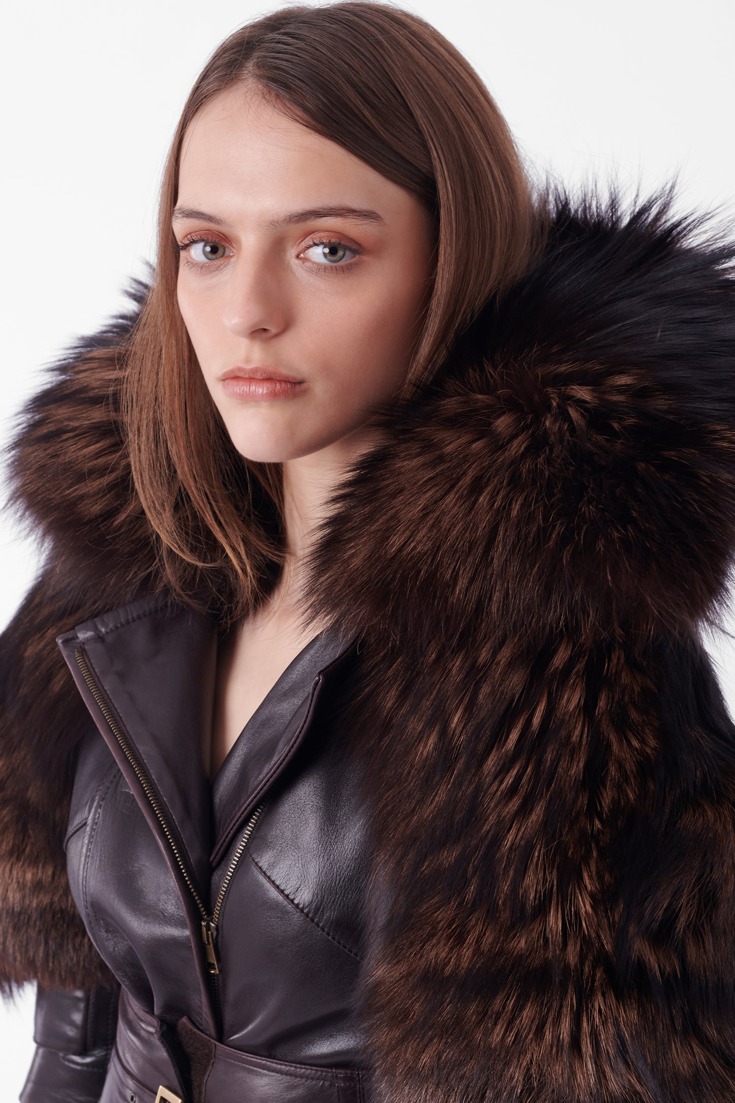 Vintage F/W 2003 Runway Leather Coat with Fur & Leather Corset Belt