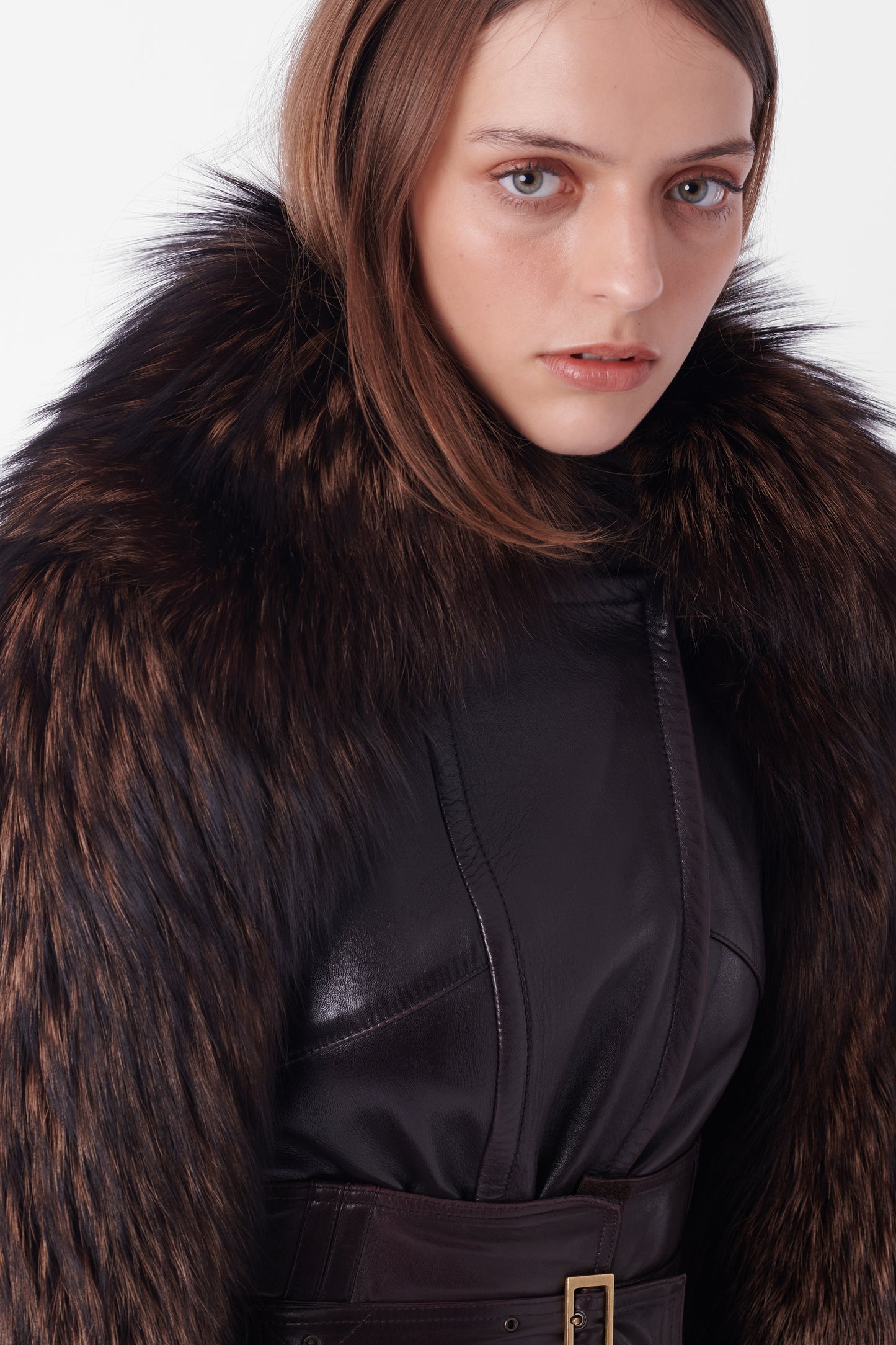 Vintage F/W 2003 Runway Leather Coat with Fur & Leather Corset Belt