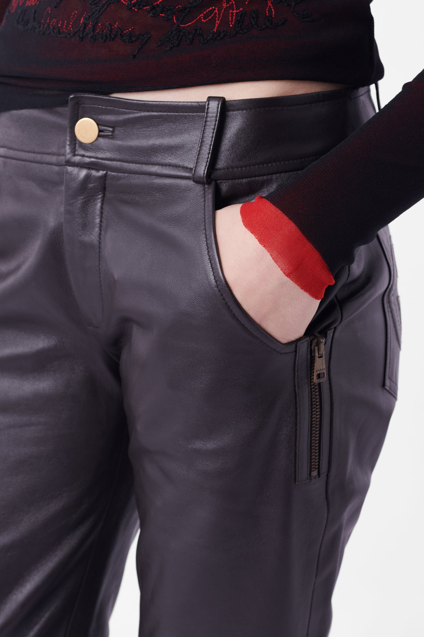 Vintage F/W 2003 GG Logo Brown Leather Trousers