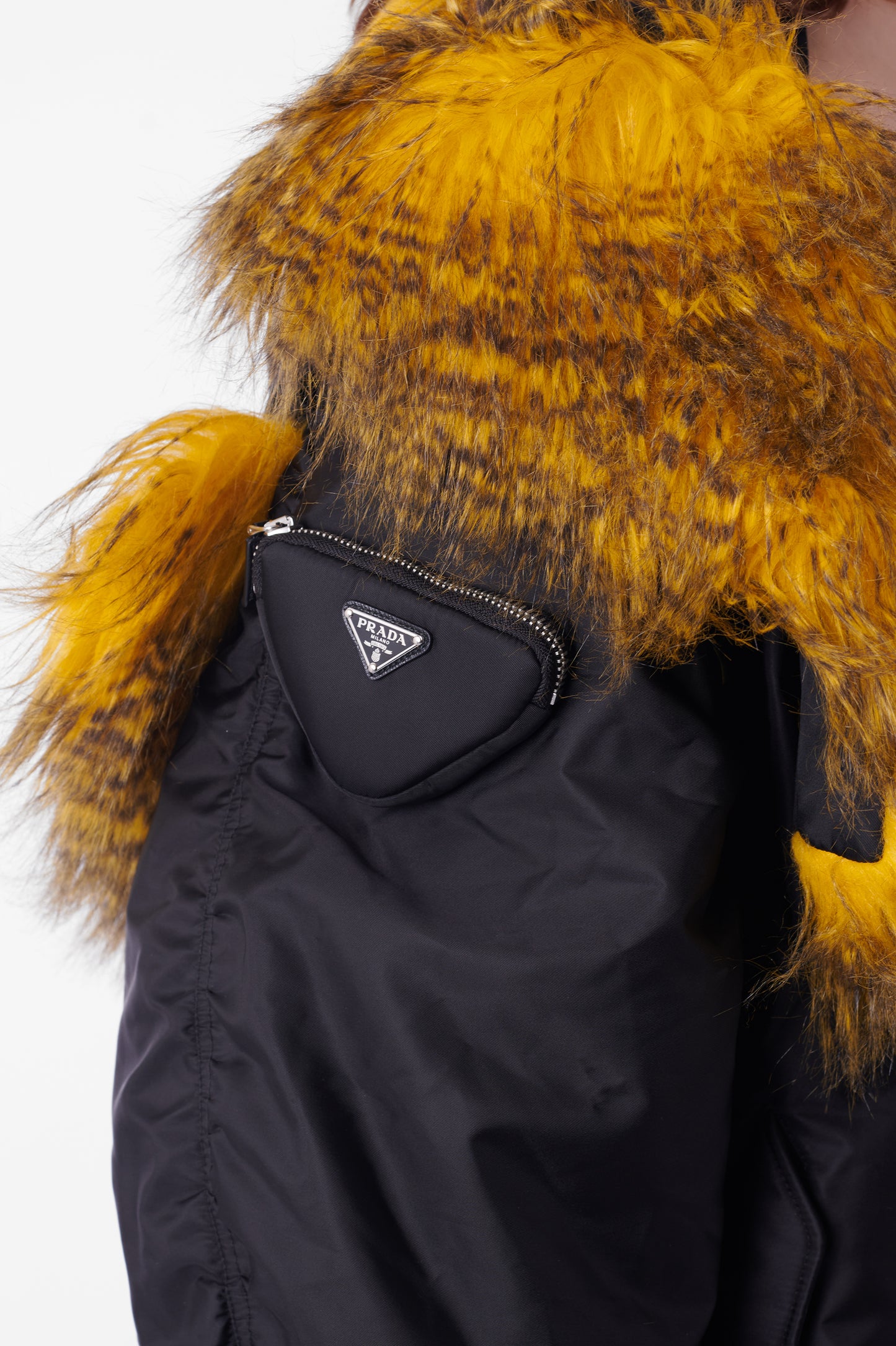 F/W 2021 Runway Nylon Black and Yellow Hooded Coat