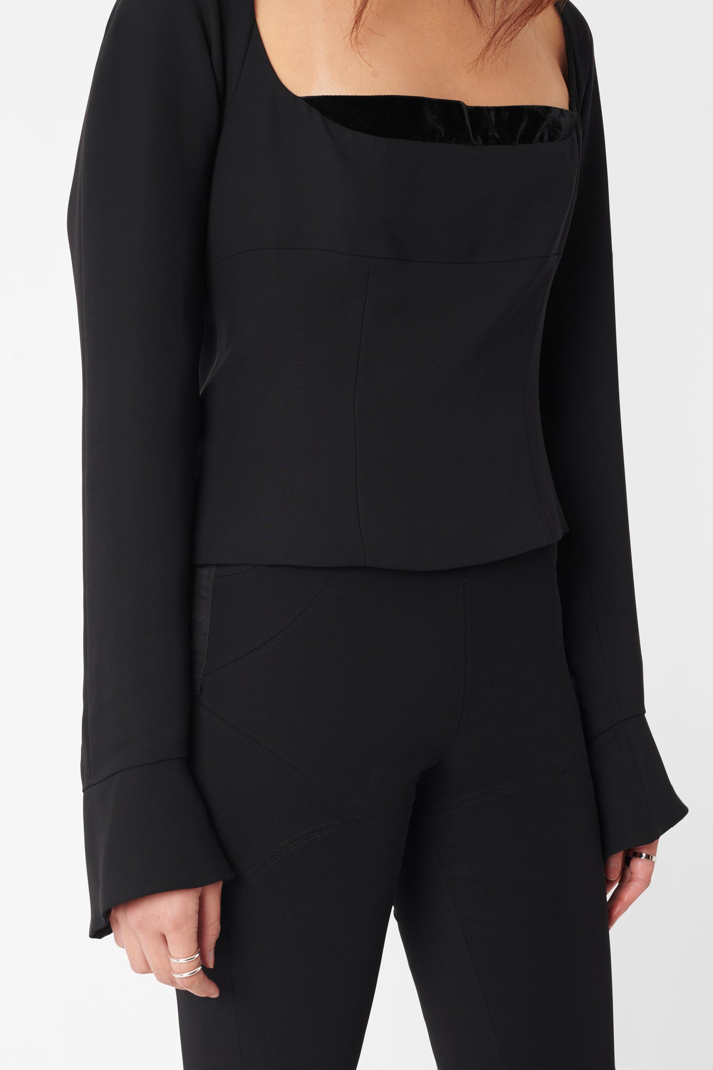 Vintage F/W 2002 Rive Gauche Black Velvet Ribbon Silk Blouse