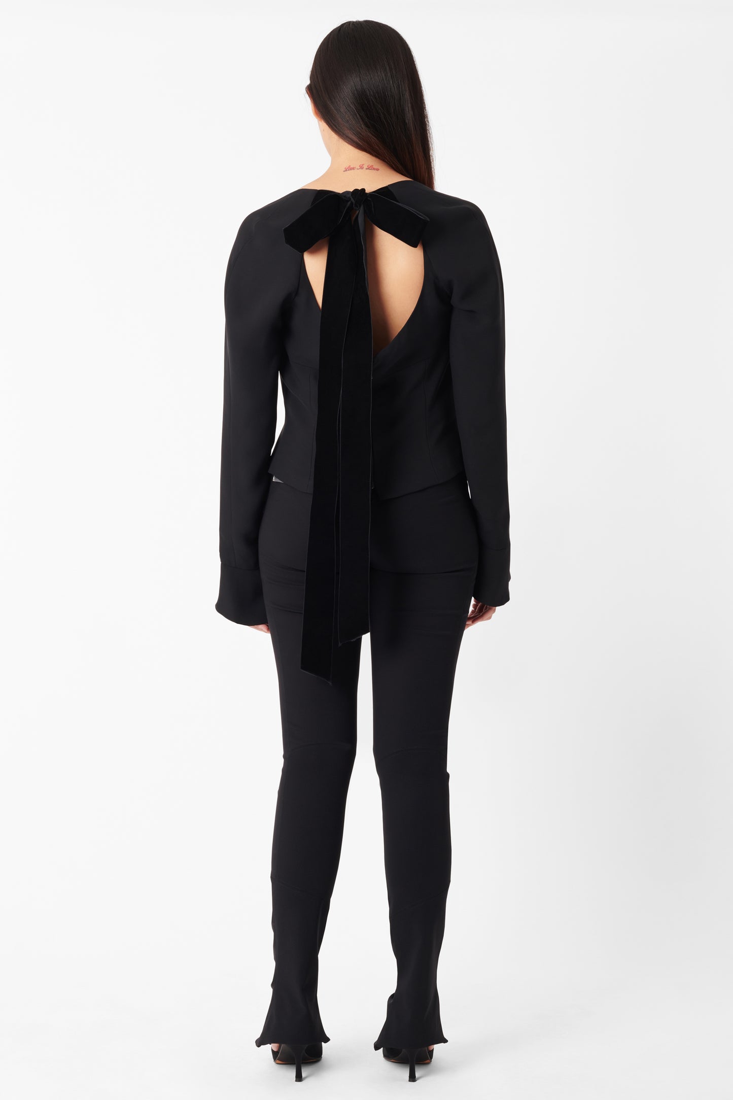 Vintage F/W 2002 Rive Gauche Black Velvet Ribbon Silk Blouse