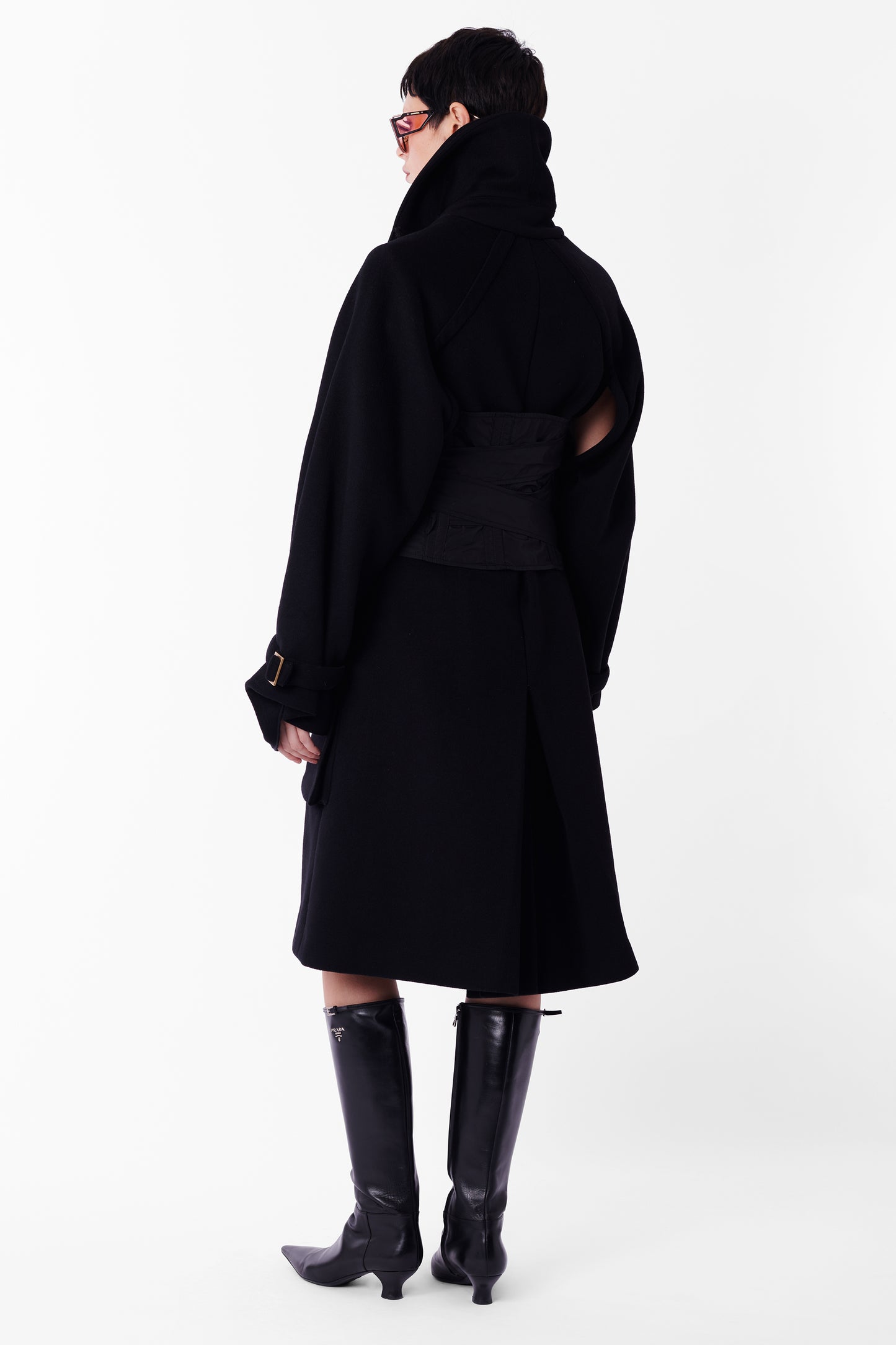 Vintage F/W 2003 Gucci Runway Black Wool Oversize Coat & Corset Belt
