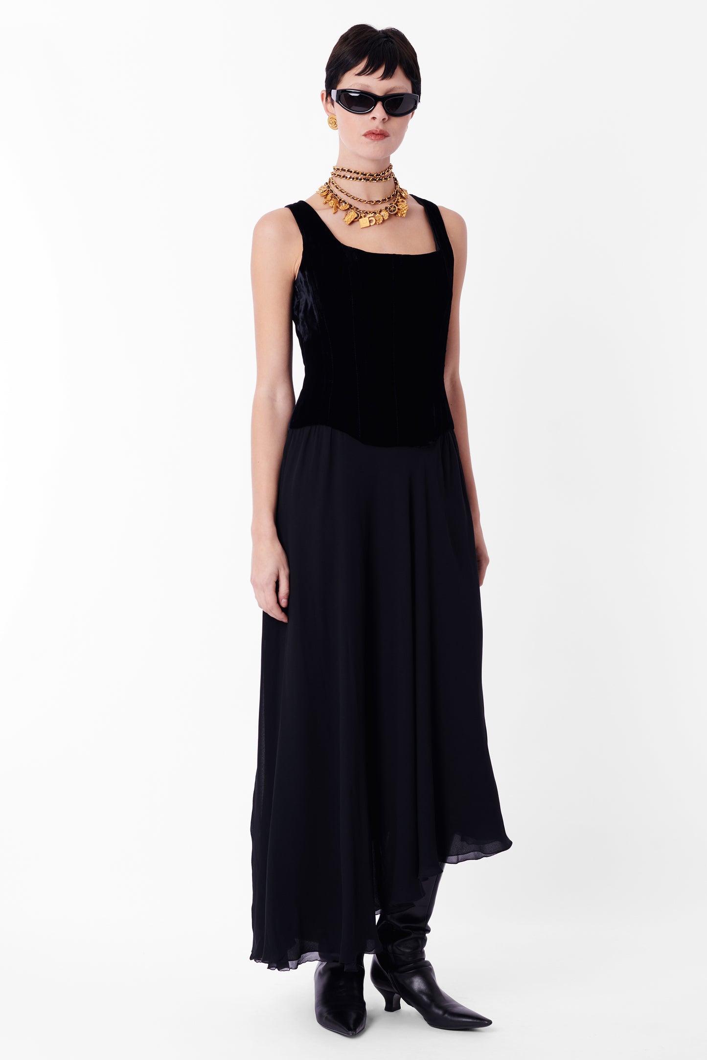 Vintage F/W 1993 Runway Black Velvet Boned Corset Dress