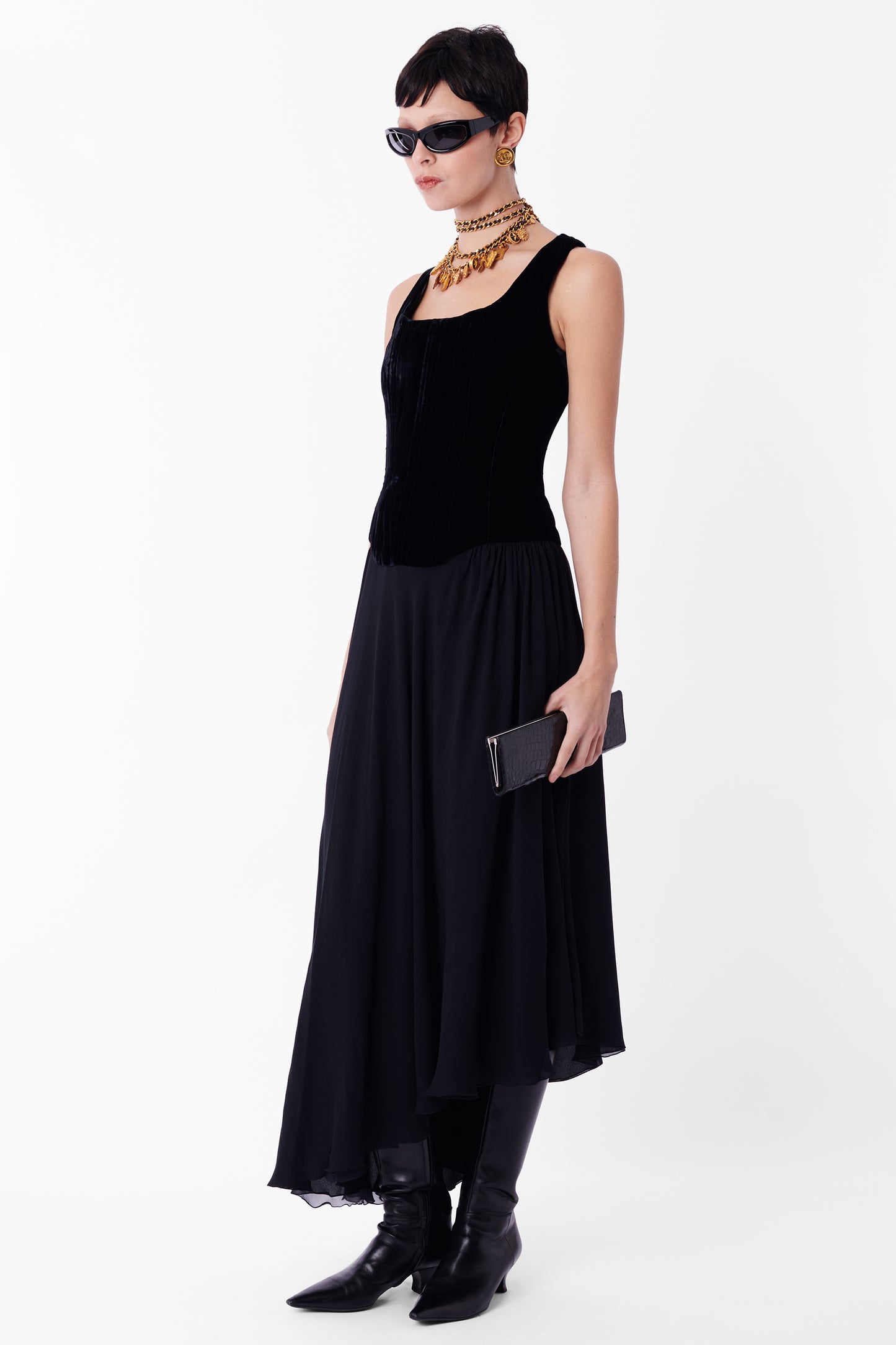 Vintage F/W 1993 Runway Black Velvet Boned Corset Dress