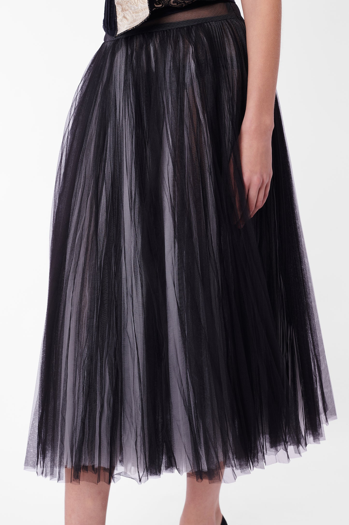 Vintage Black White Layered Tulle Sheer Skirt