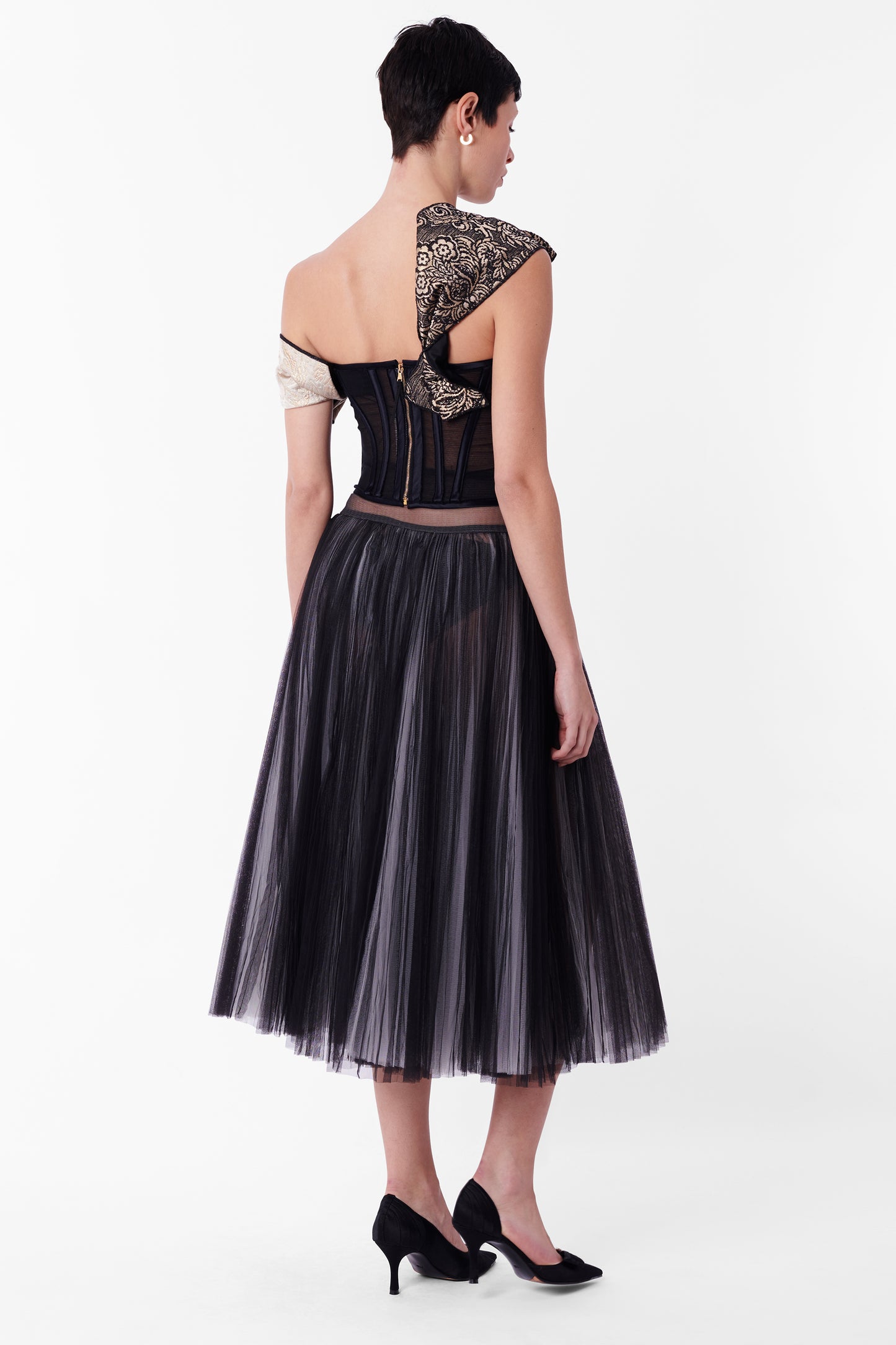 Vintage Black White Layered Tulle Sheer Skirt