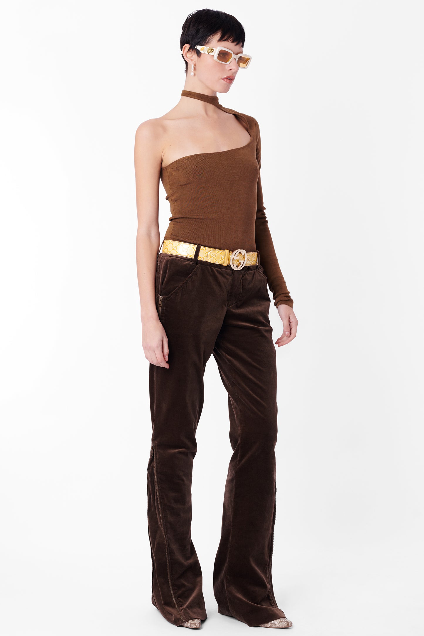 Vintage F/W 2003 Brown Velvet Zip Trousers