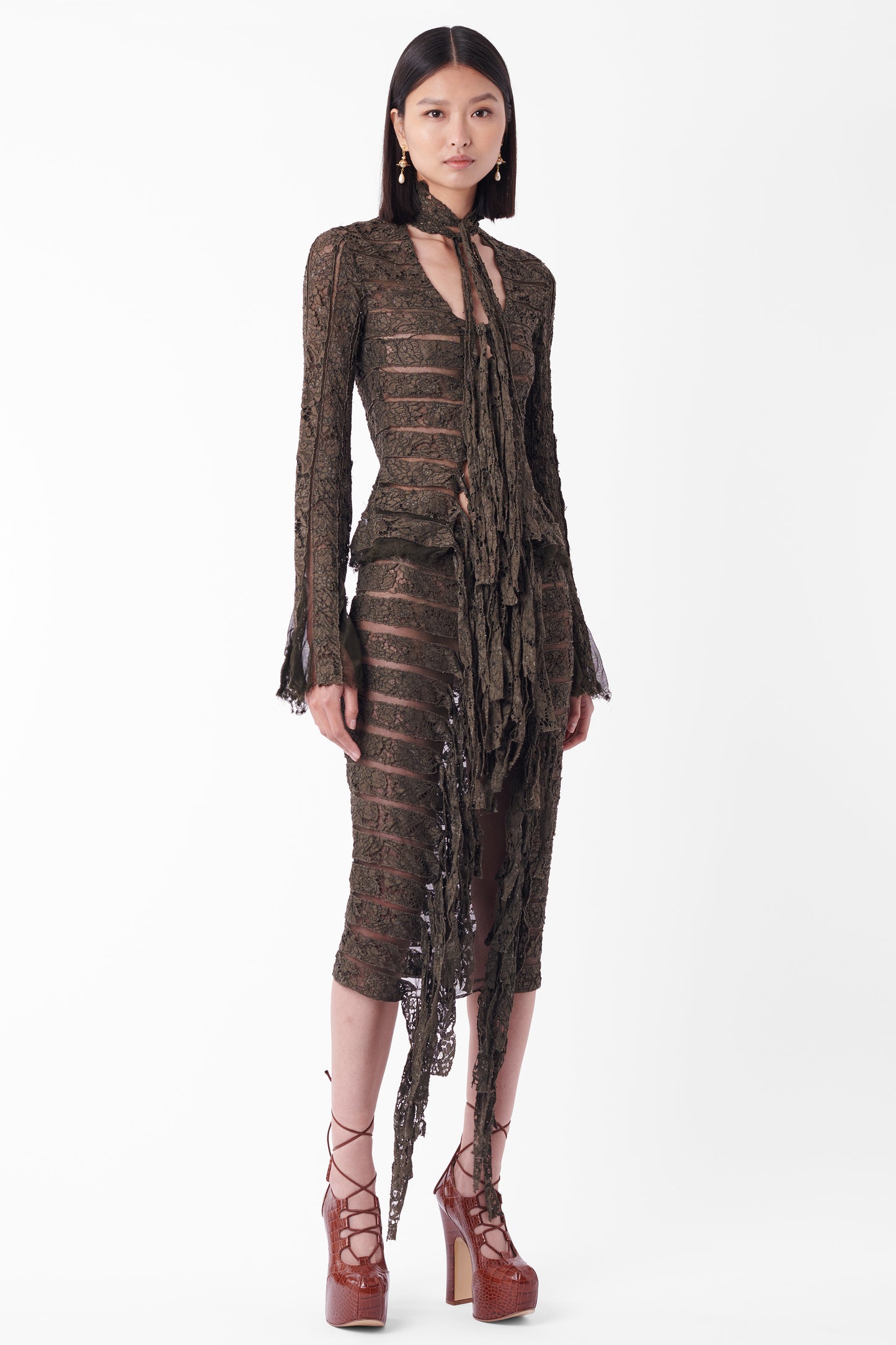 Vintage F/W 2002 Runway Sheer Lace Green Co–ord Set