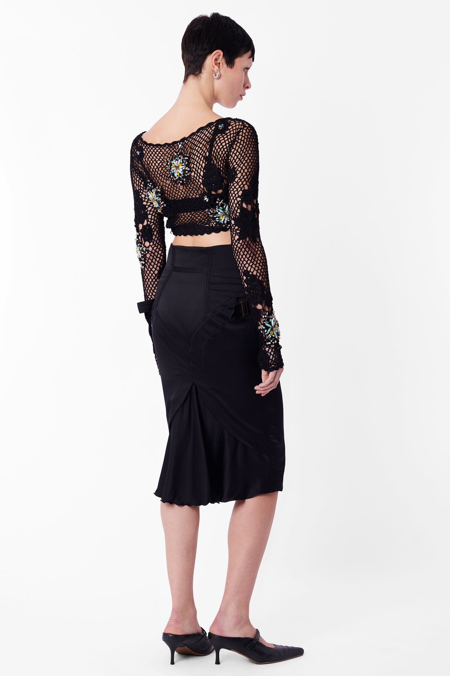 Vintage F/W 2003 Ruched Black Buckle Satin Skirt